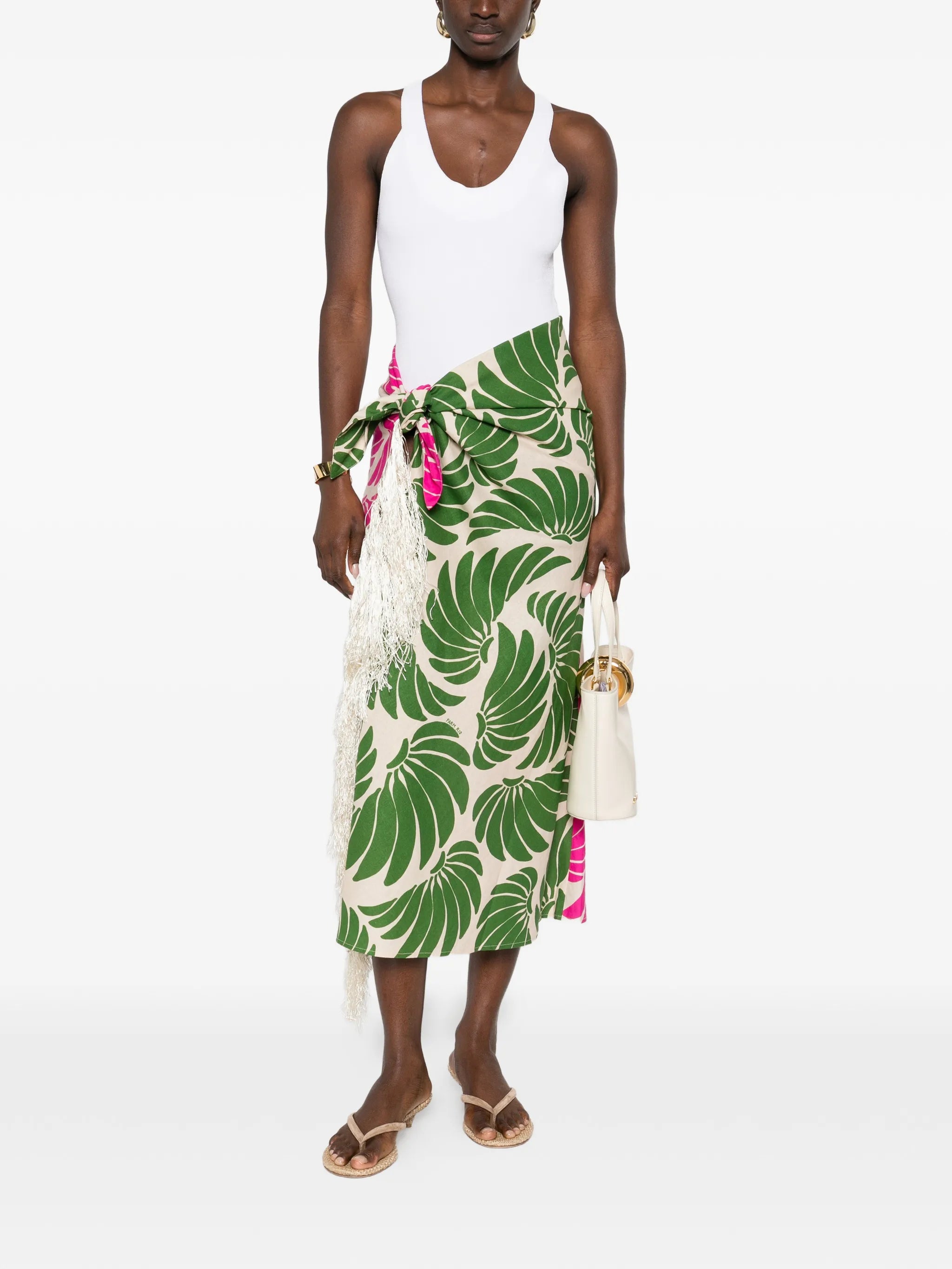 fringe floral-print skirt