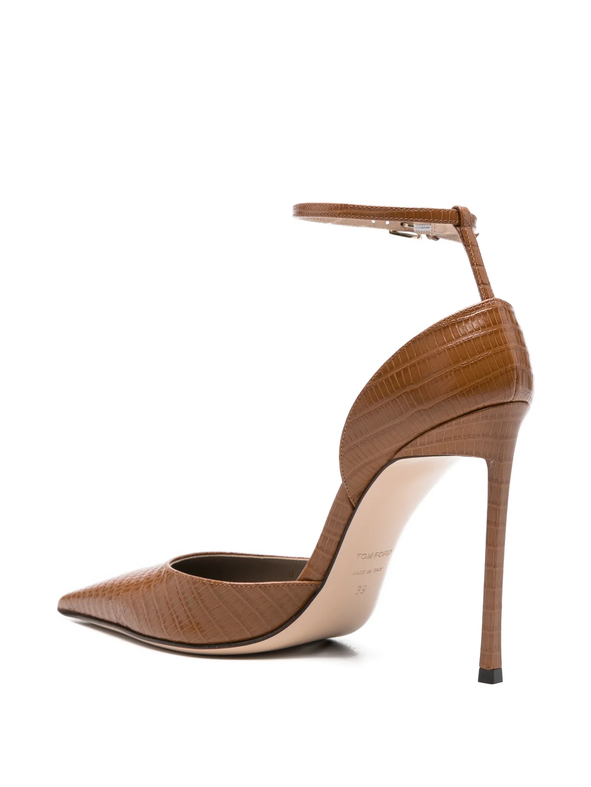 tejus-effect printed leather Vertigo ankle strap pumps