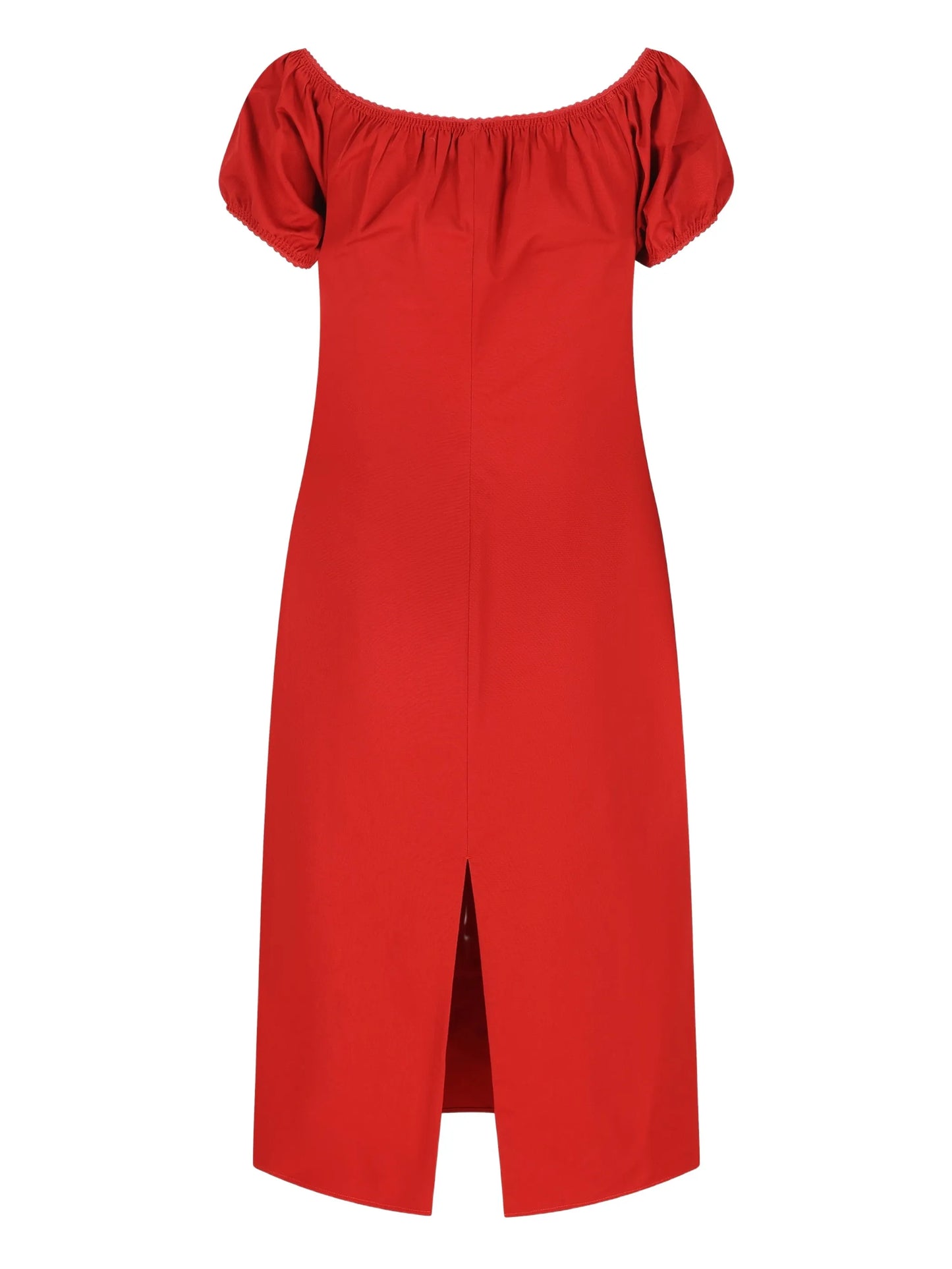 off-shoulder label-detail midi dress