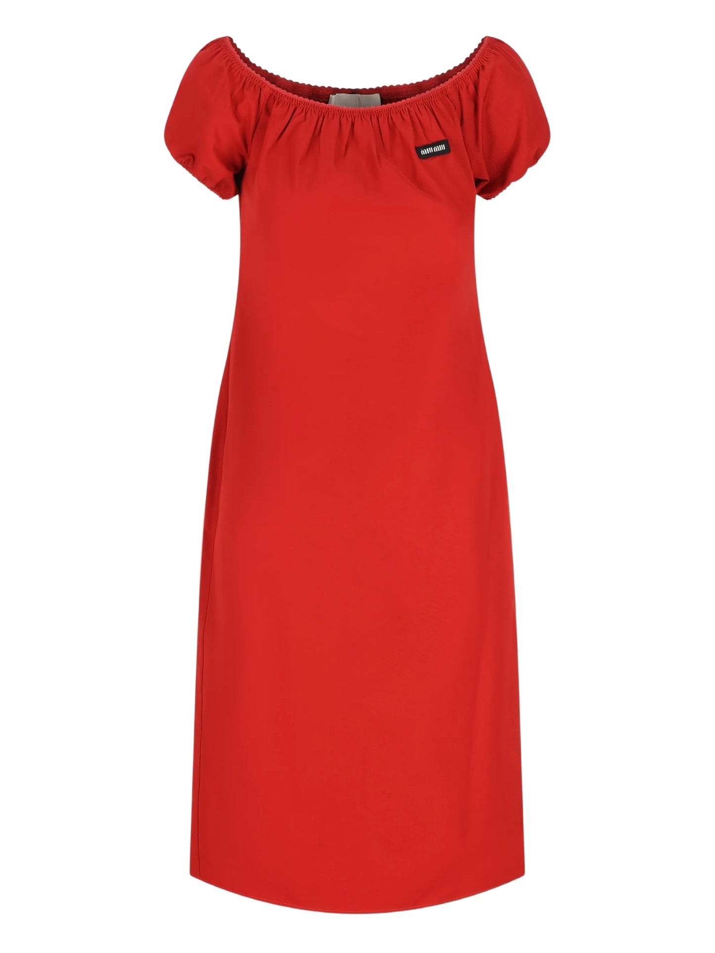 off-shoulder label-detail midi dress