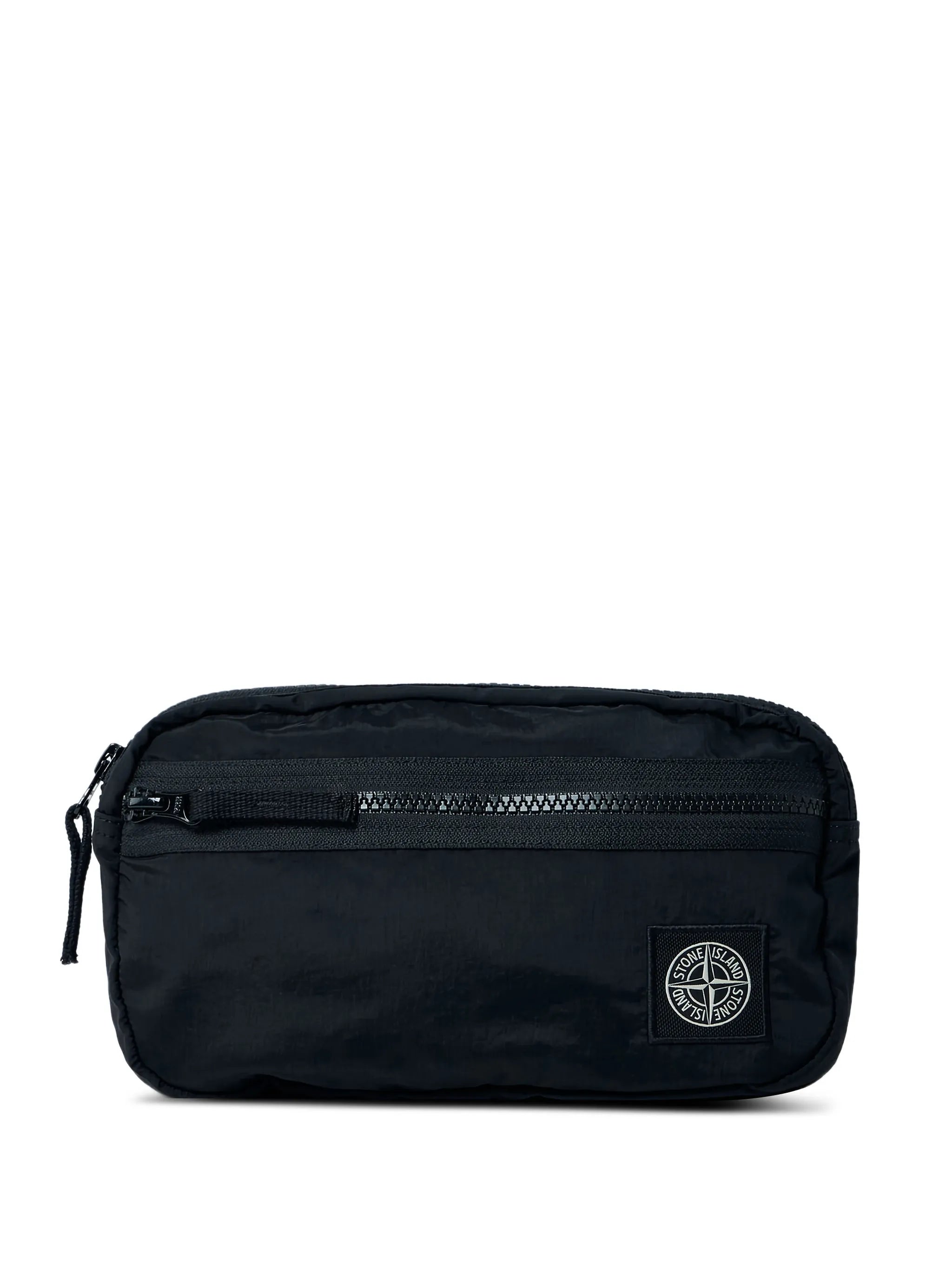 front-zip logo-patch belt bag