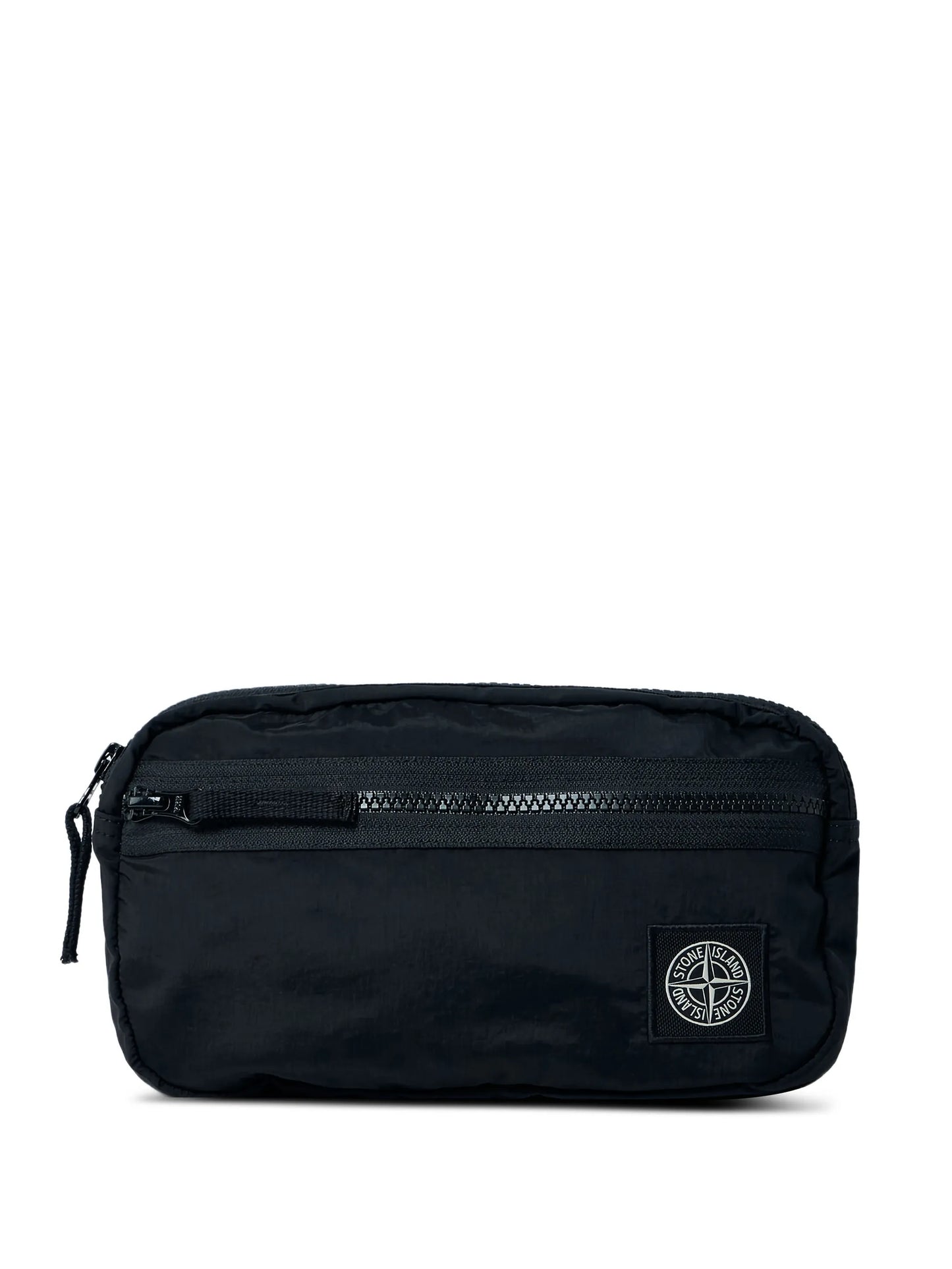 front-zip logo-patch belt bag