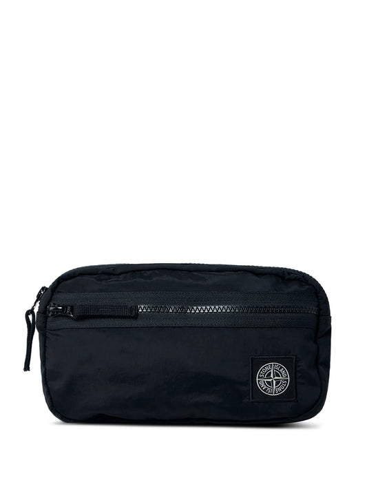 front-zip logo-patch belt bag