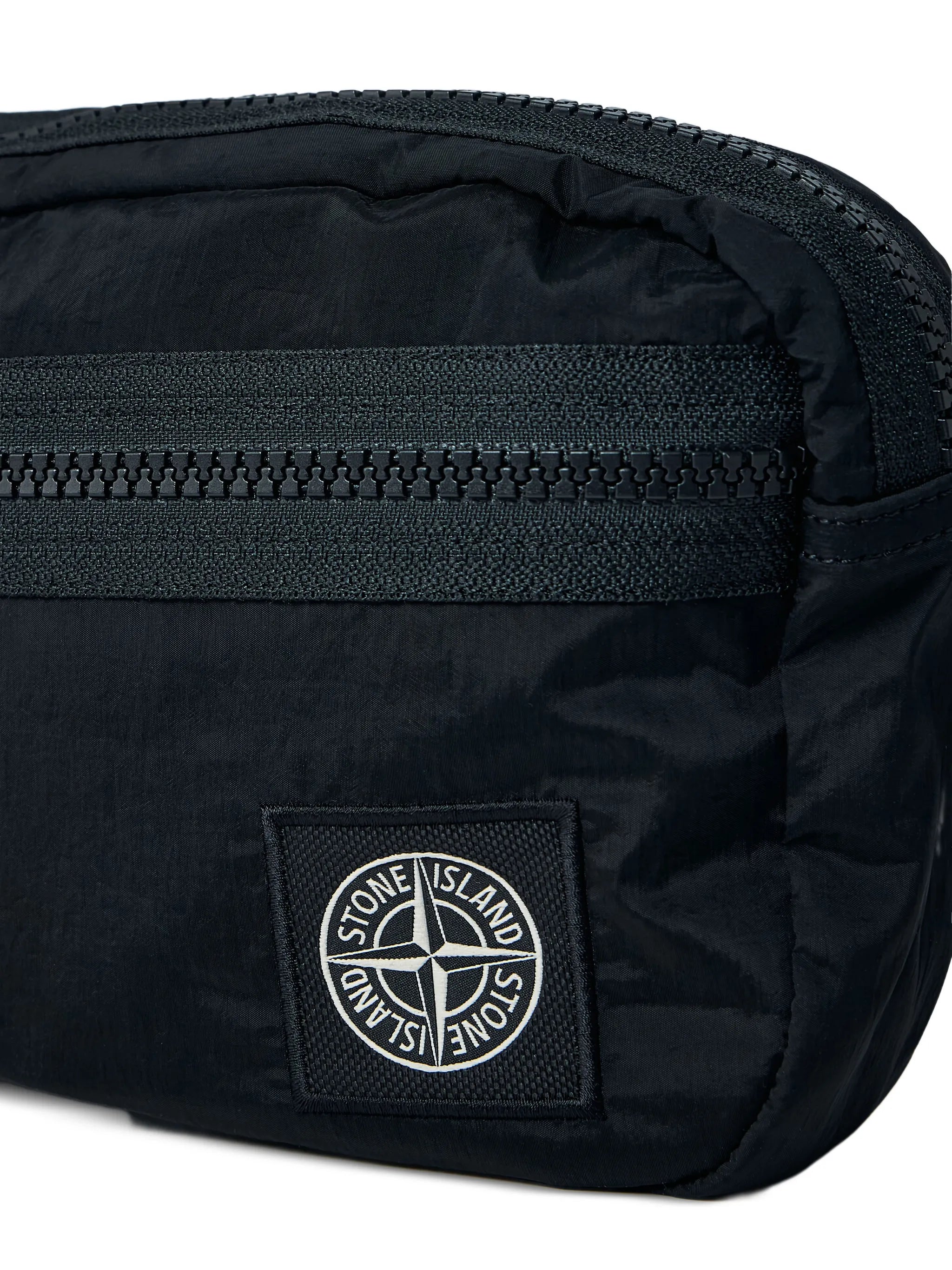 front-zip logo-patch belt bag