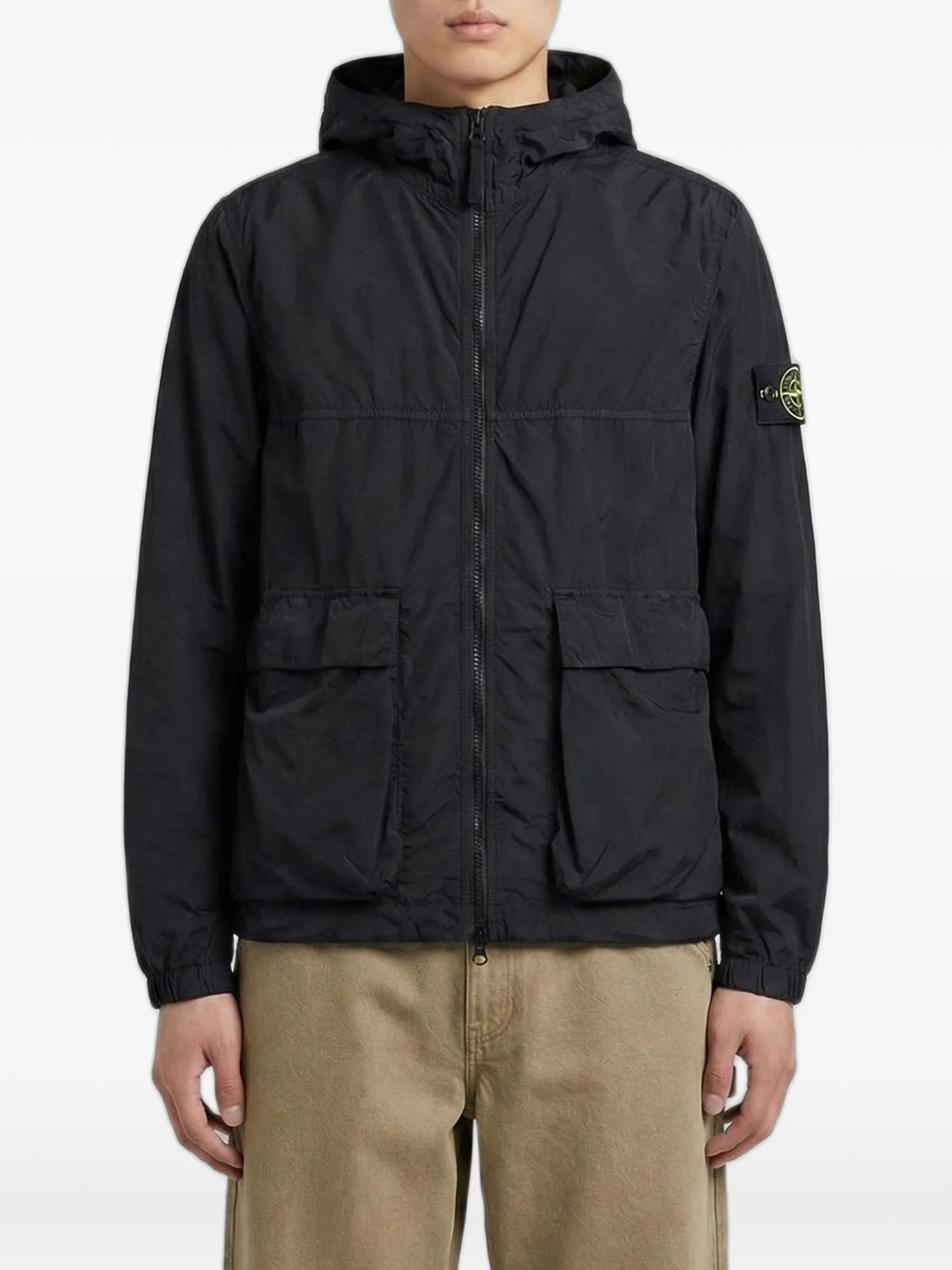 hooded patch-pocket jacket