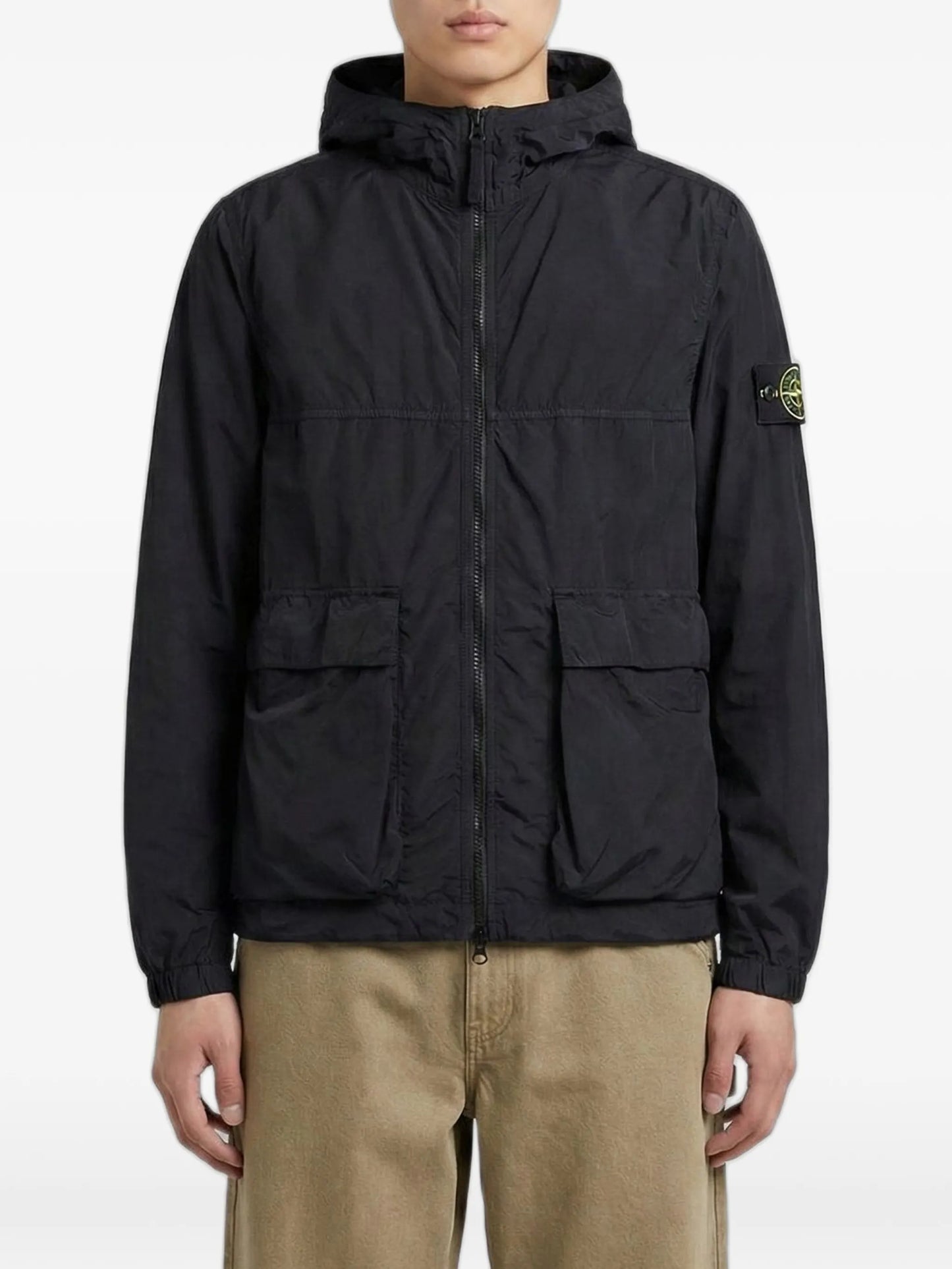 hooded patch-pocket jacket
