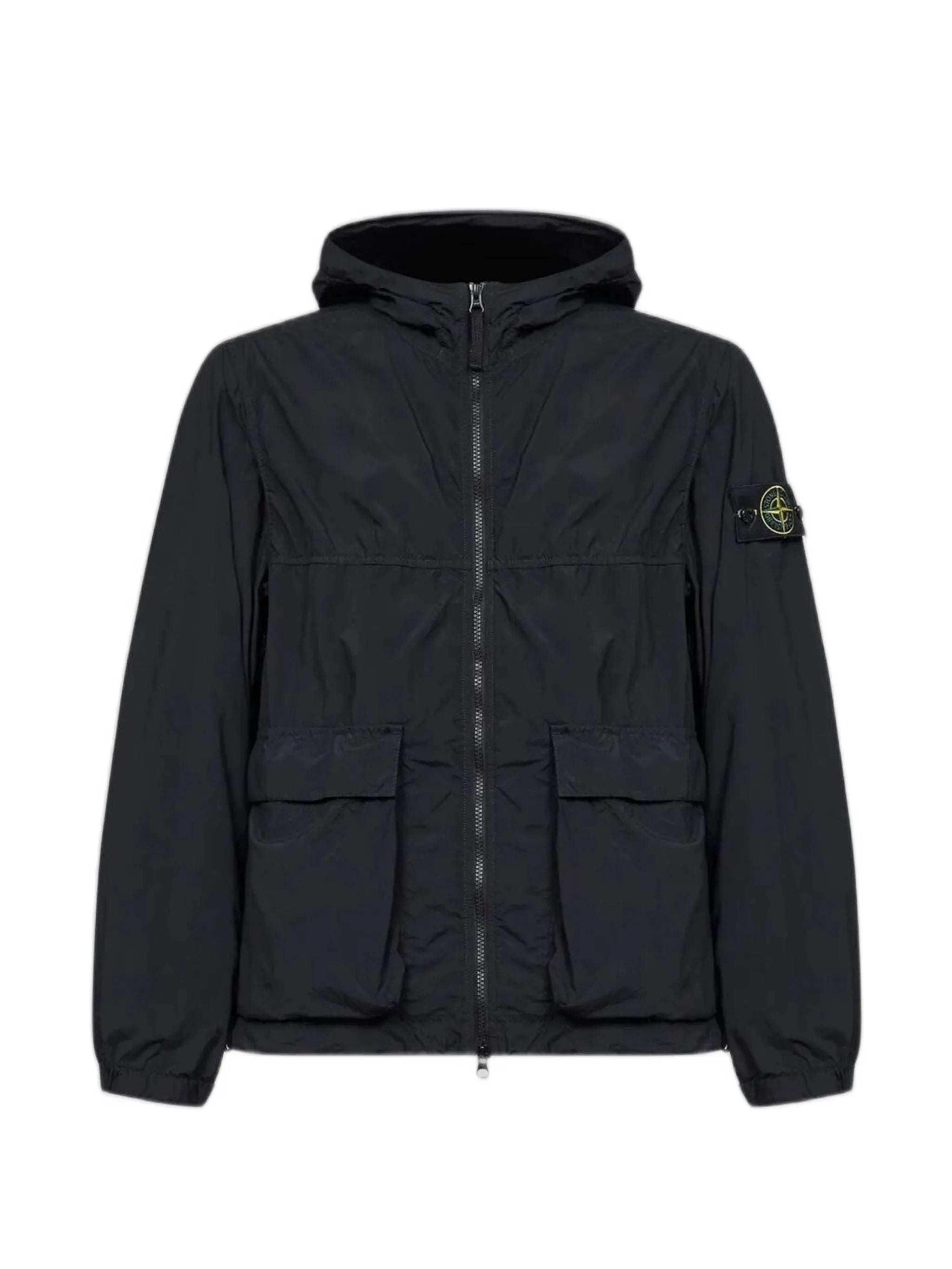 hooded patch-pocket jacket