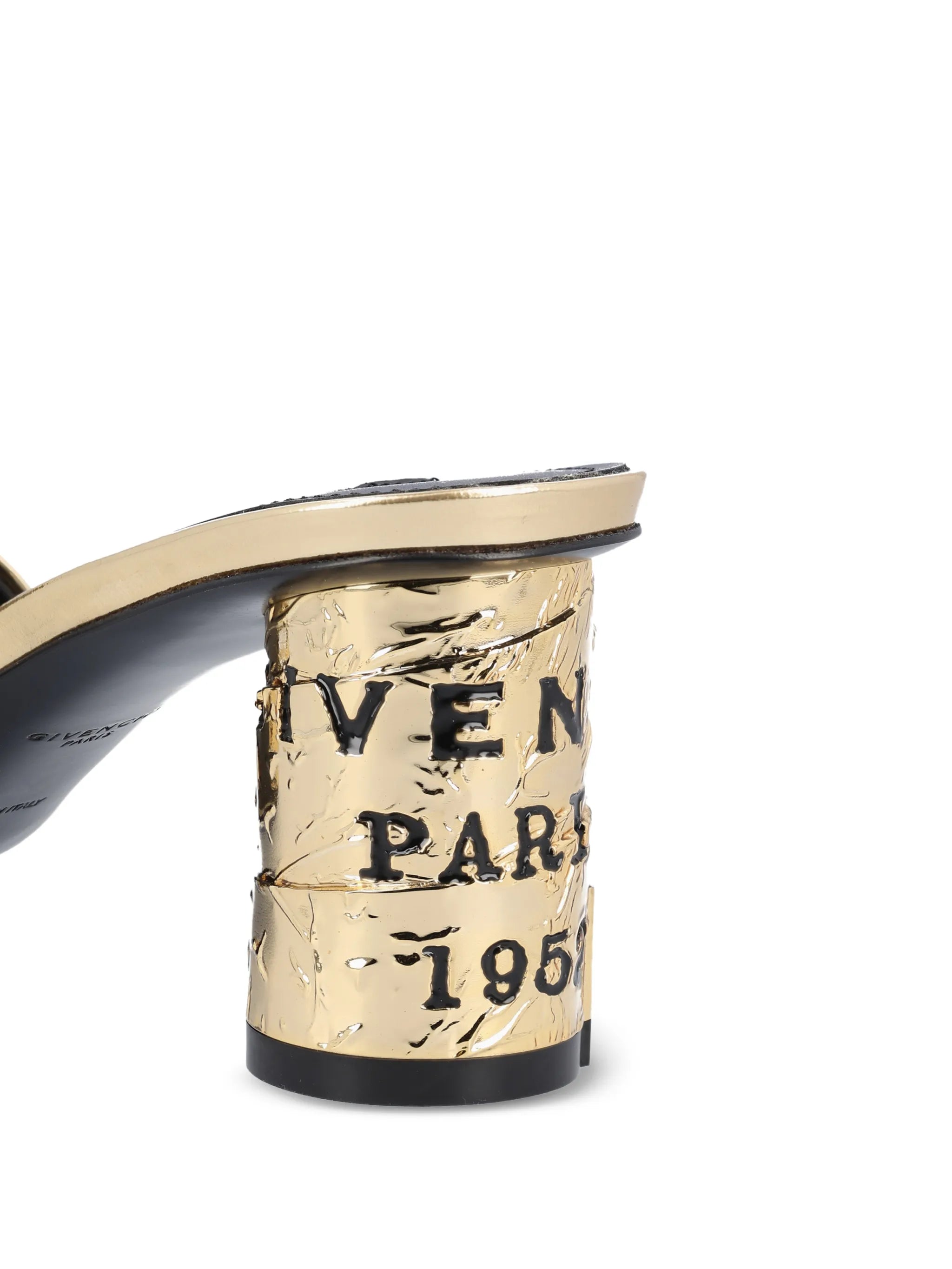 Tape heeled mules in mirror effect leather