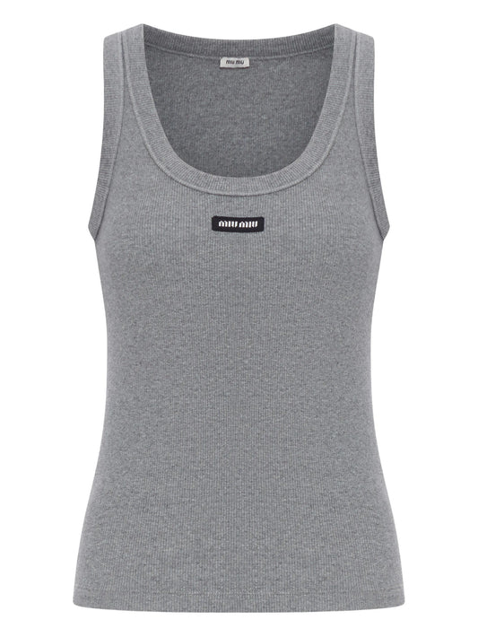 ribbed label tank top