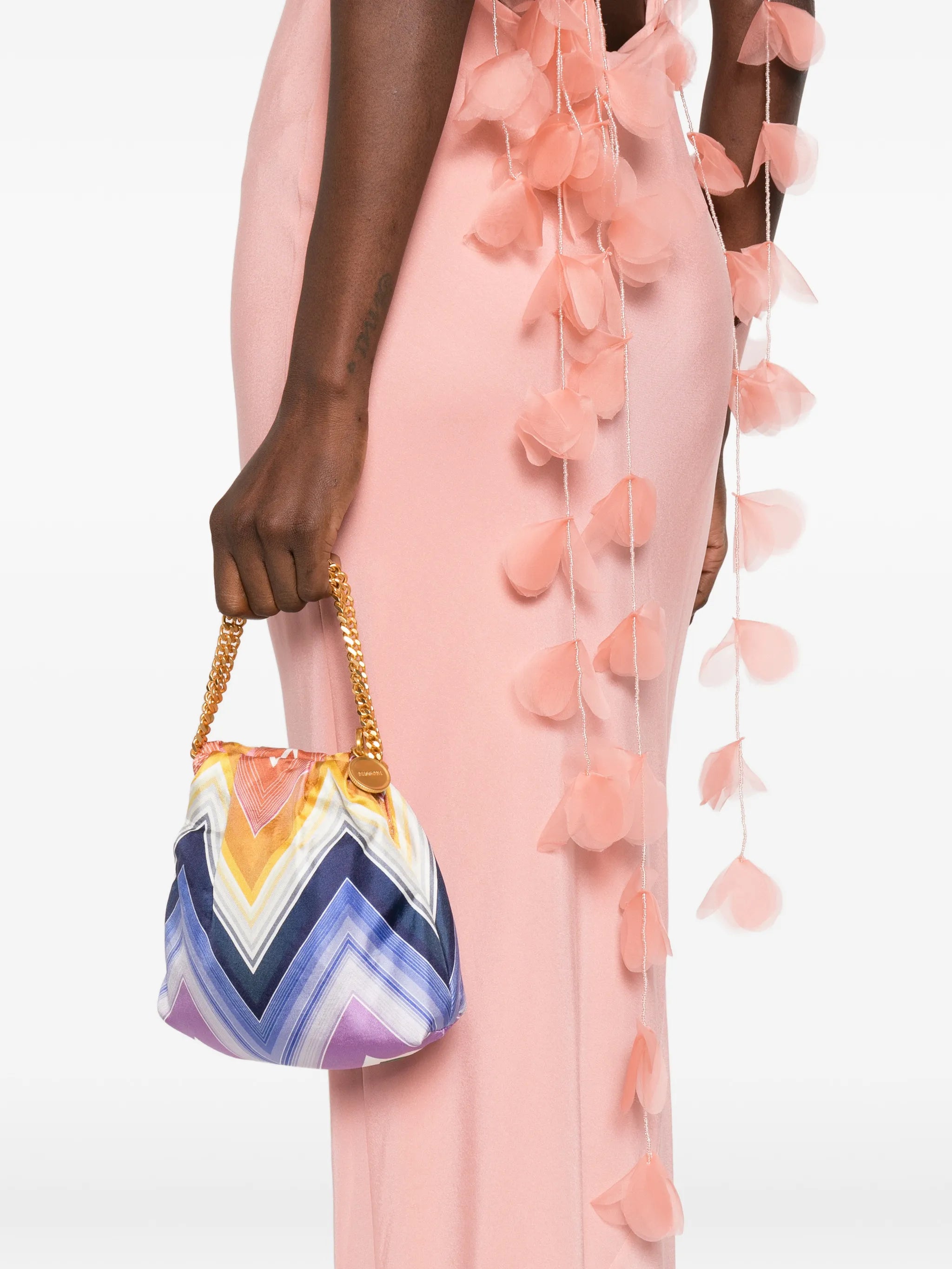 wave silk drawstring chain tote bag