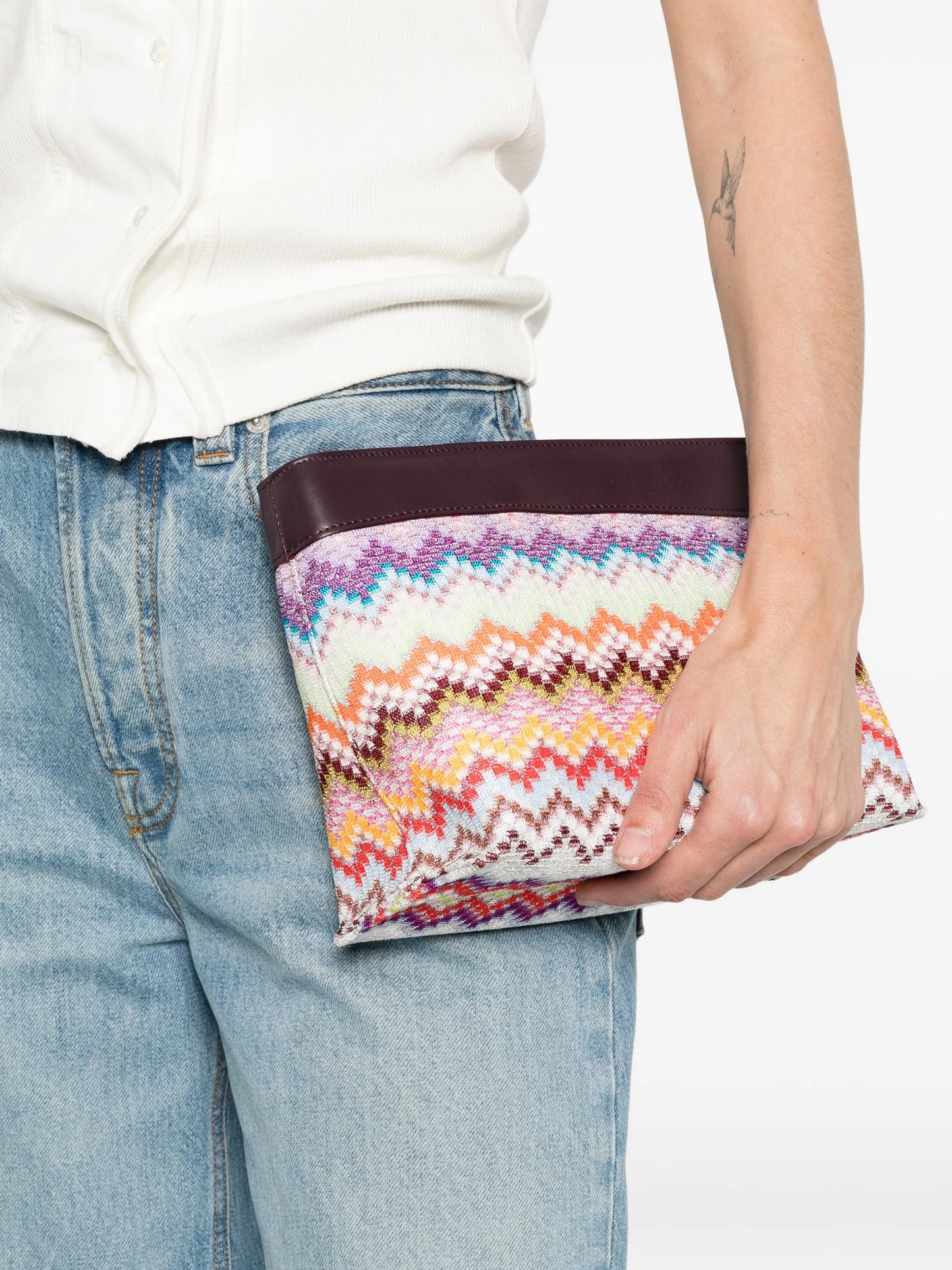 large Raschel zig zag clutch bag