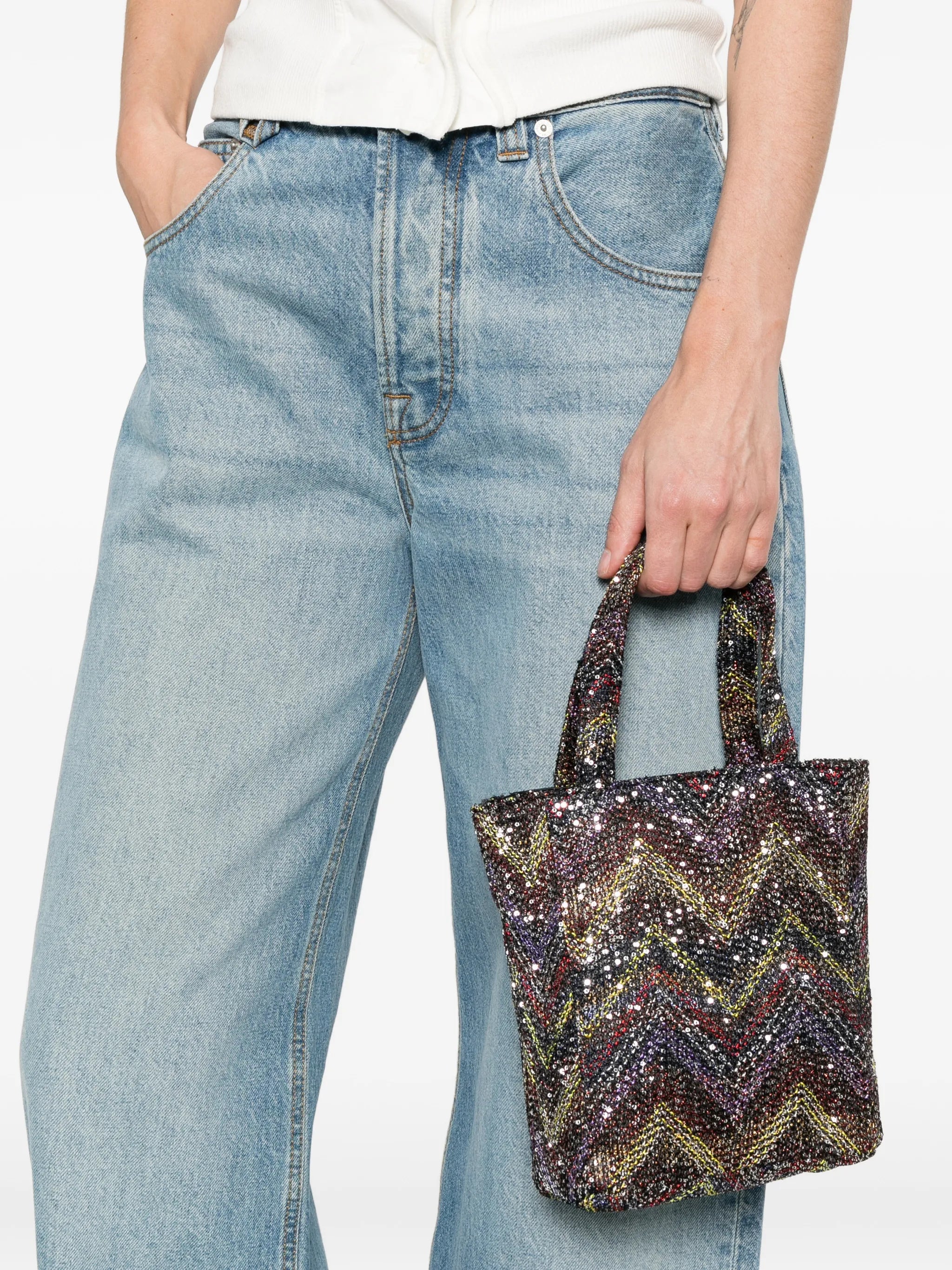 mini Caperdoni sequin chevron tote bag