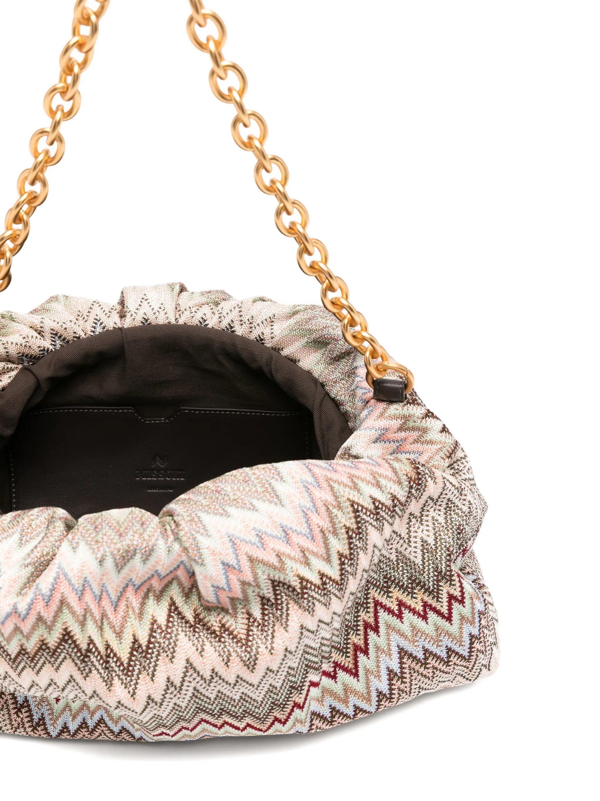 Raschel zig-zag pattern clutch bag