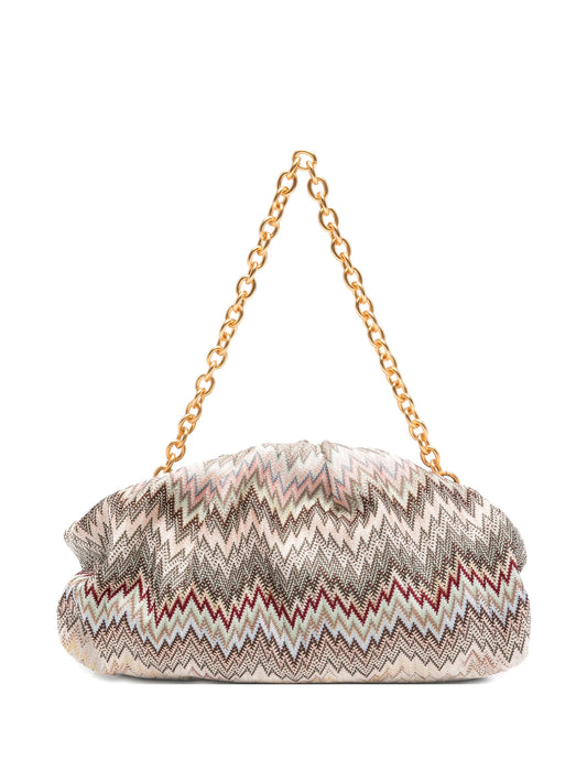 Raschel zig-zag pattern clutch bag