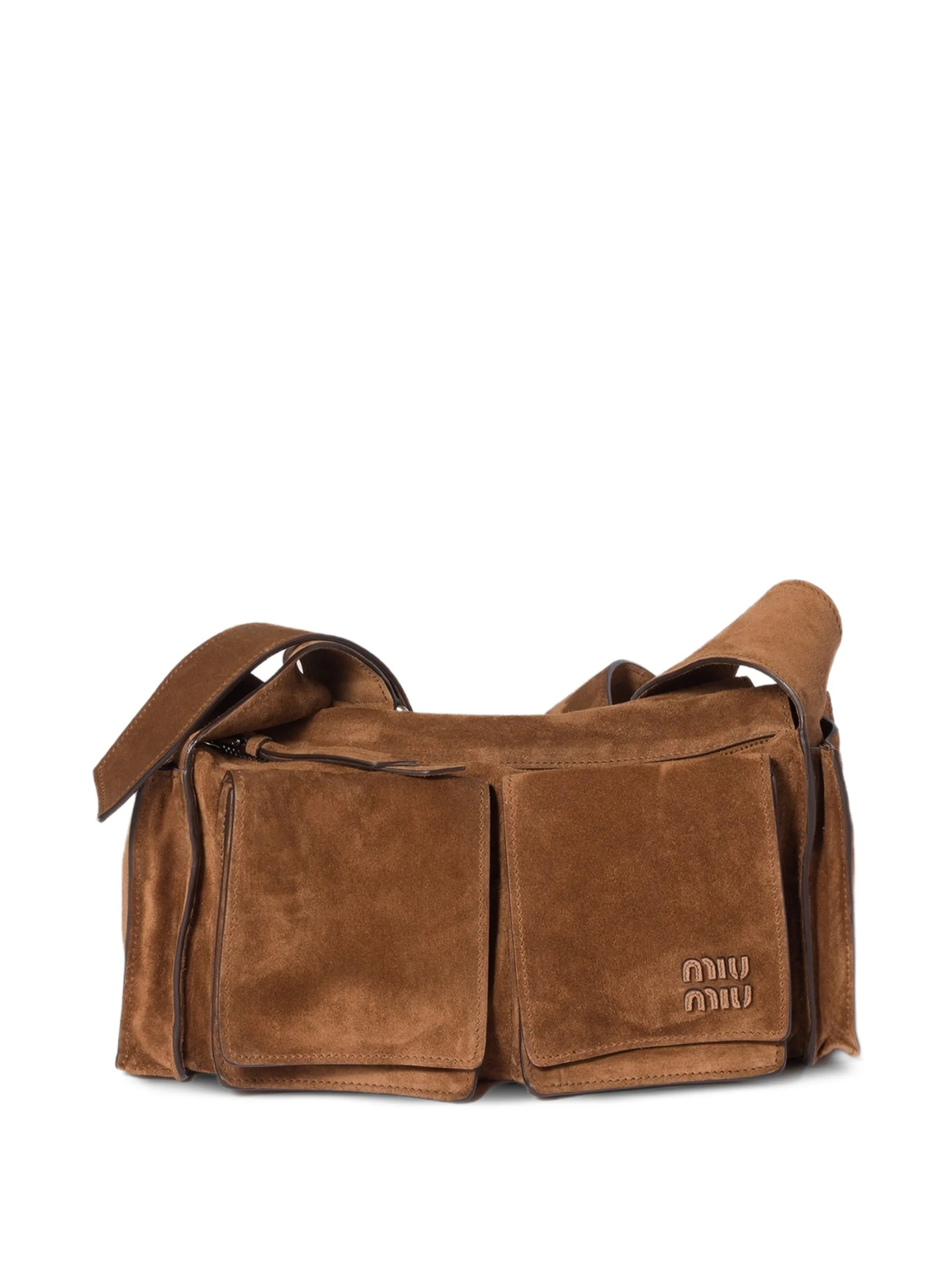 multi-pocket suede shoulder bag