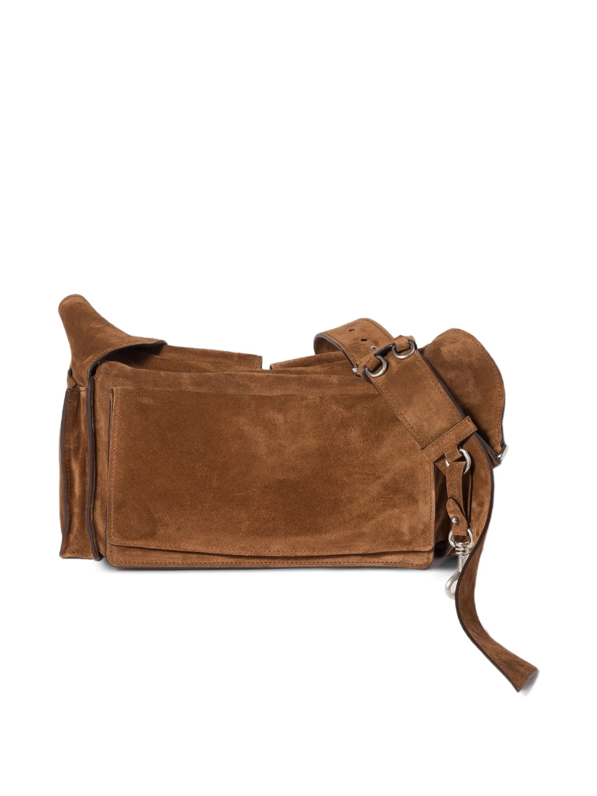 multi-pocket suede shoulder bag