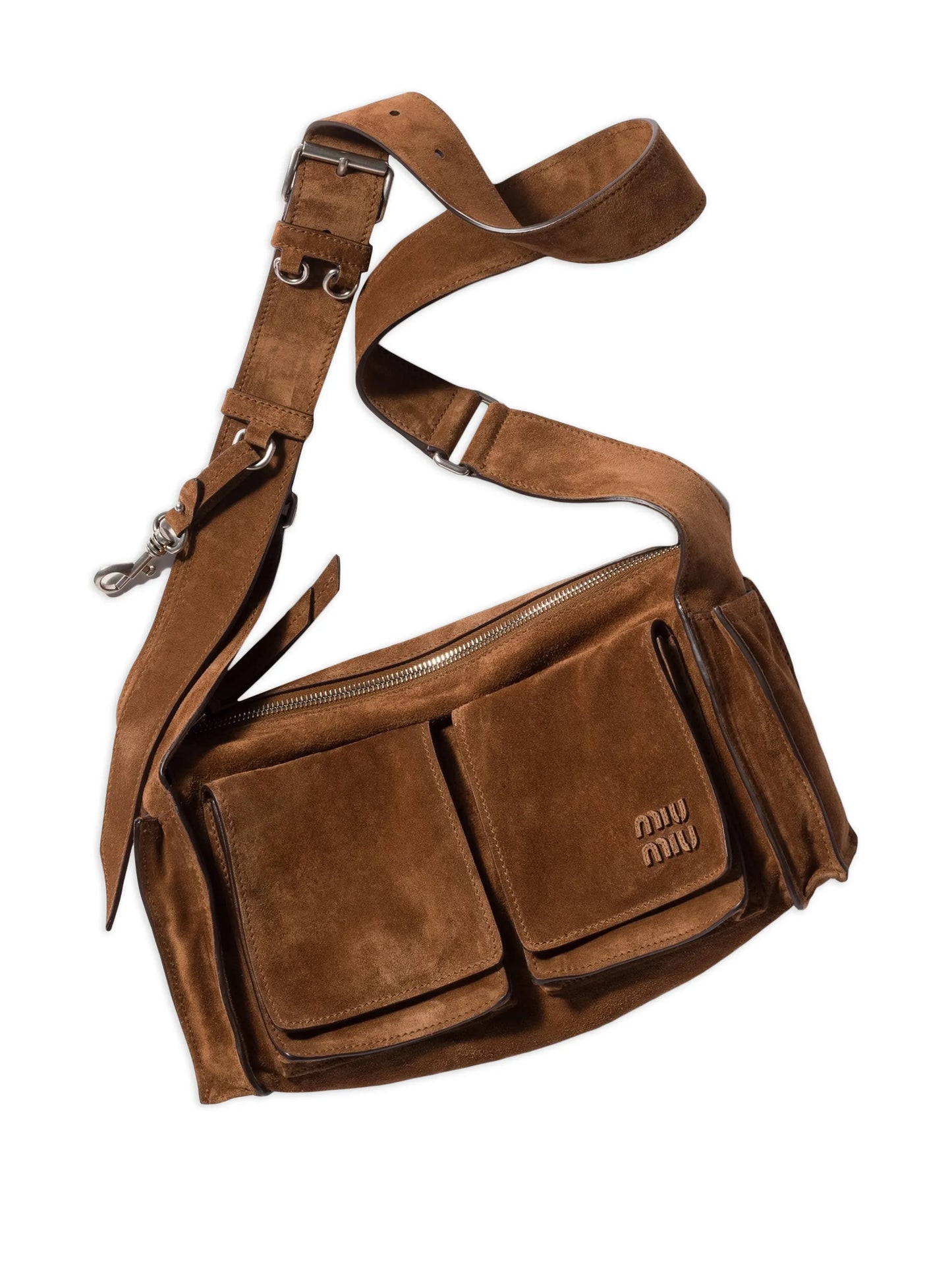 multi-pocket suede shoulder bag