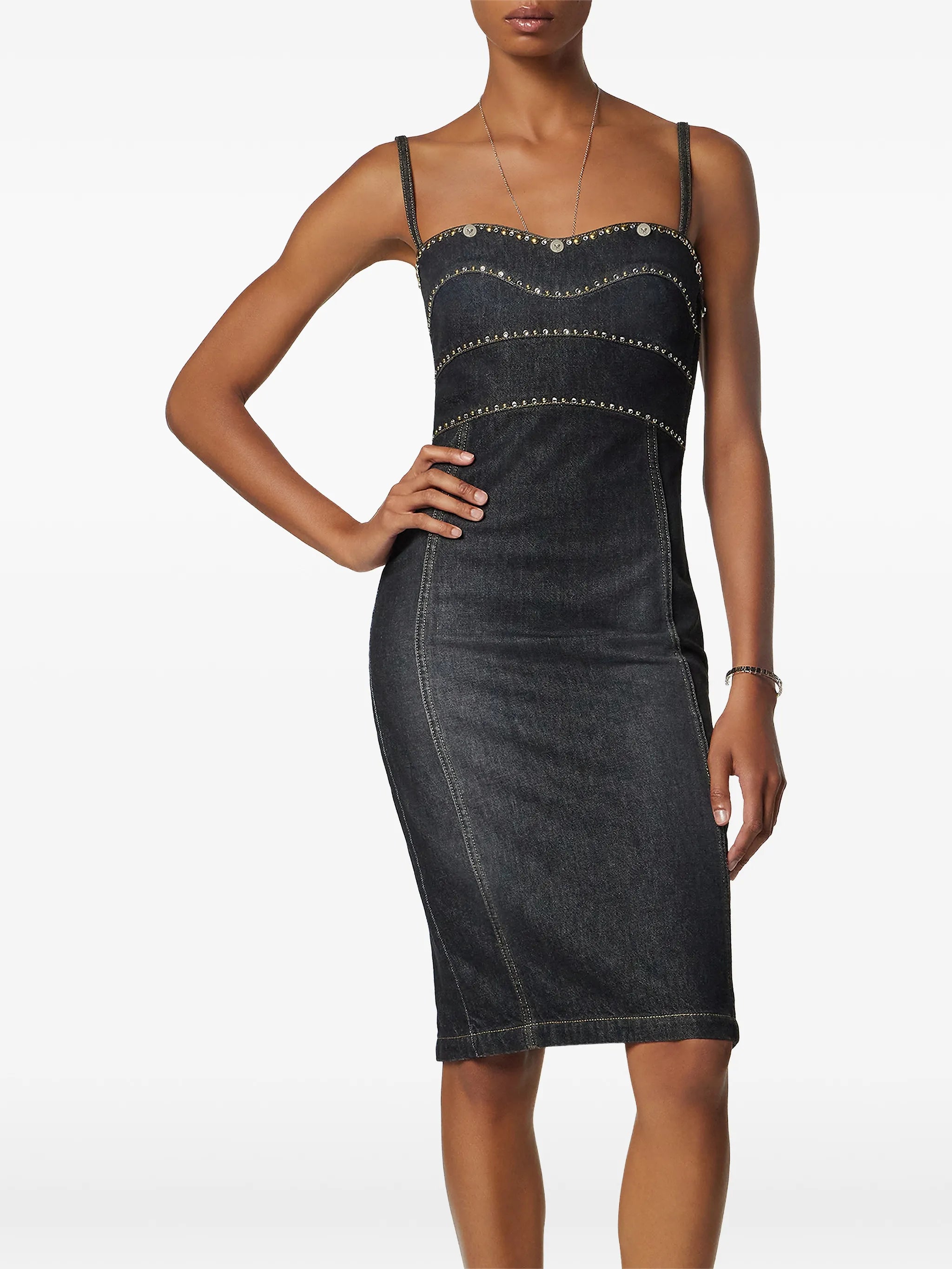 embellished denim dress