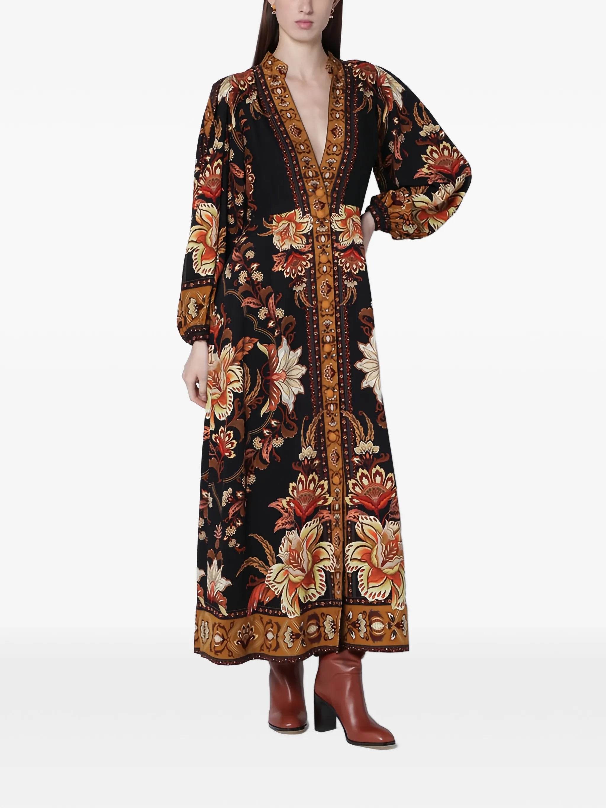 Black Majestic Garden buttoned maxi dress