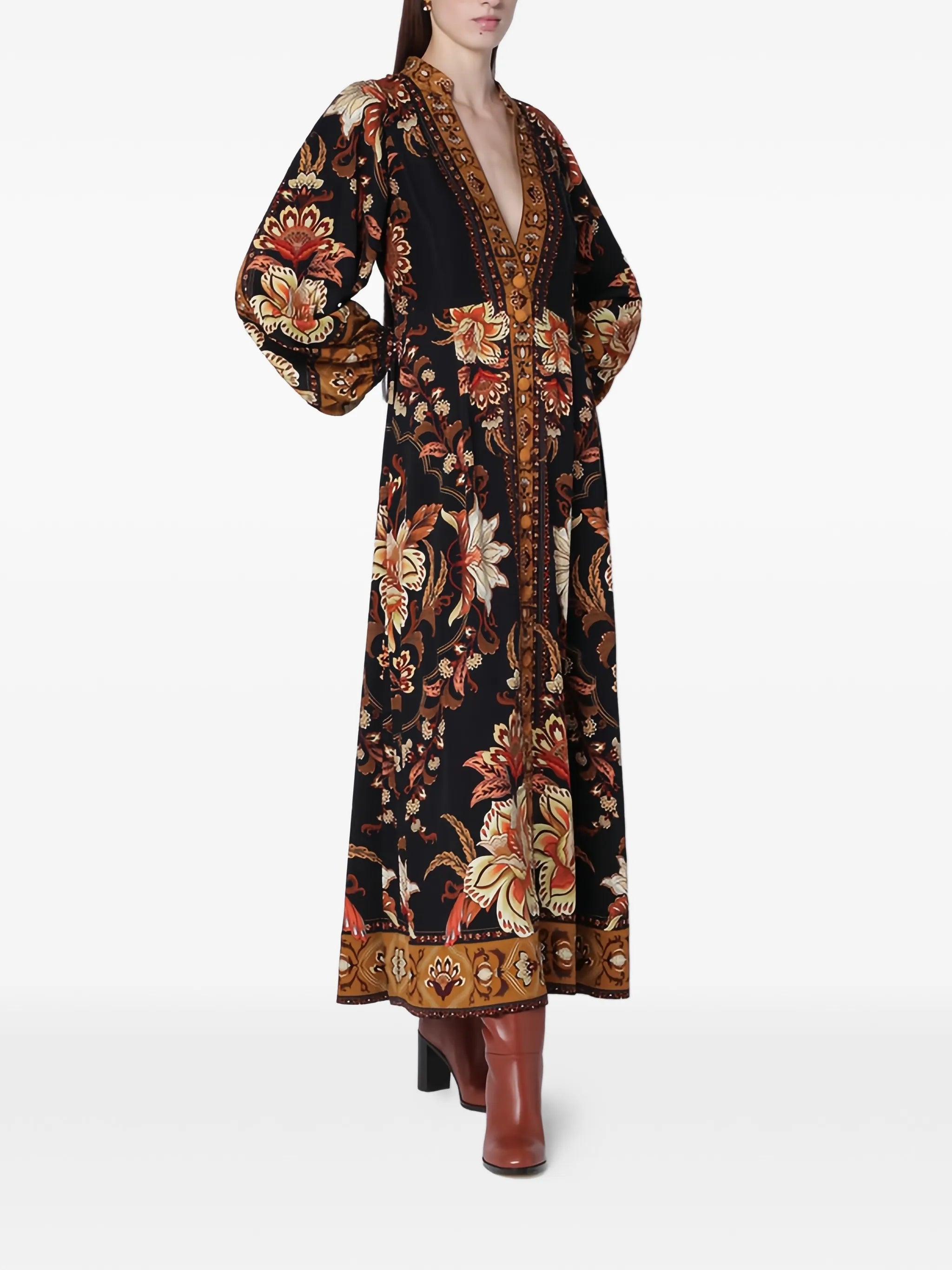 Black Majestic Garden buttoned maxi dress