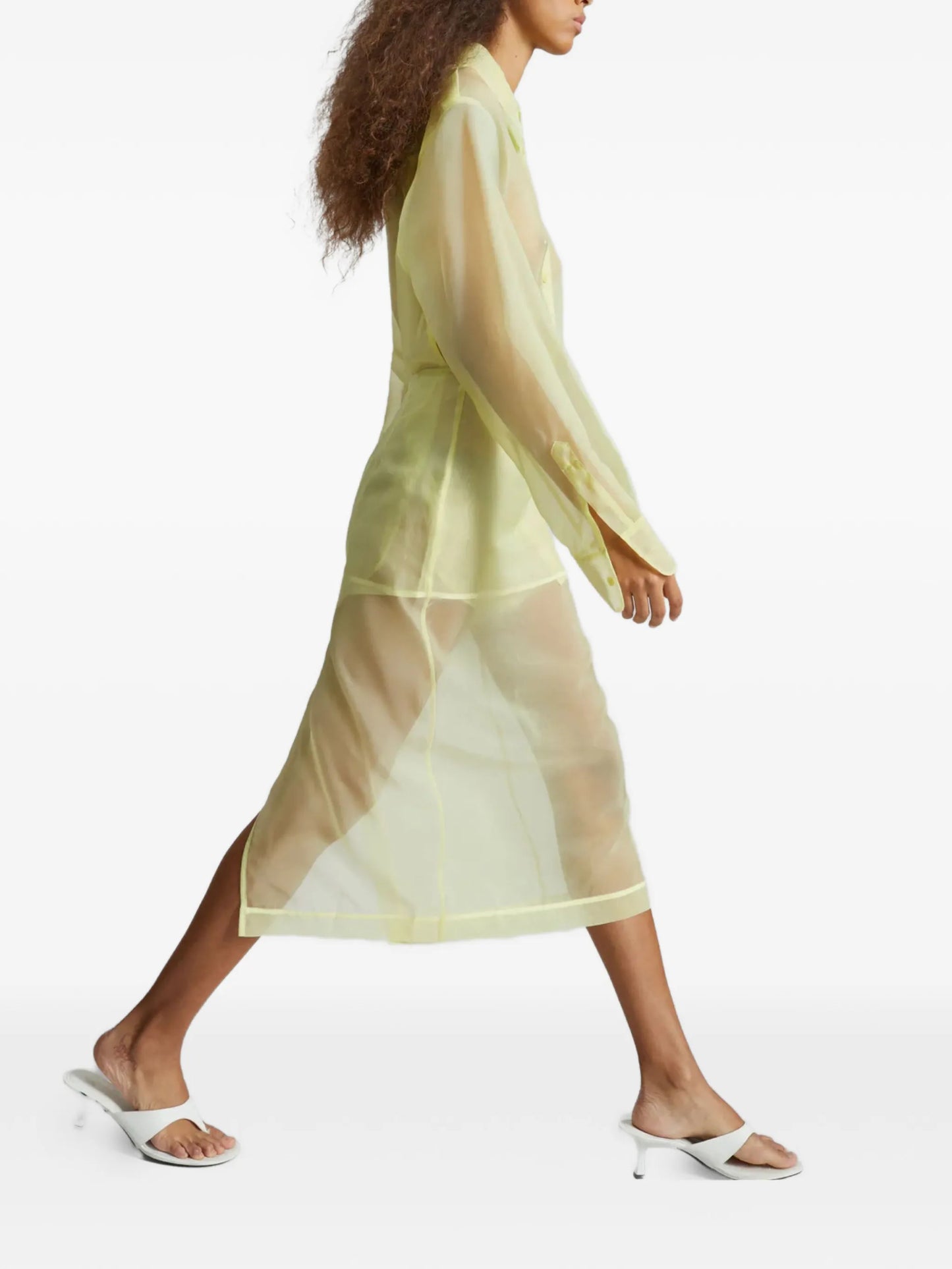 sheer button-up maxi shirt