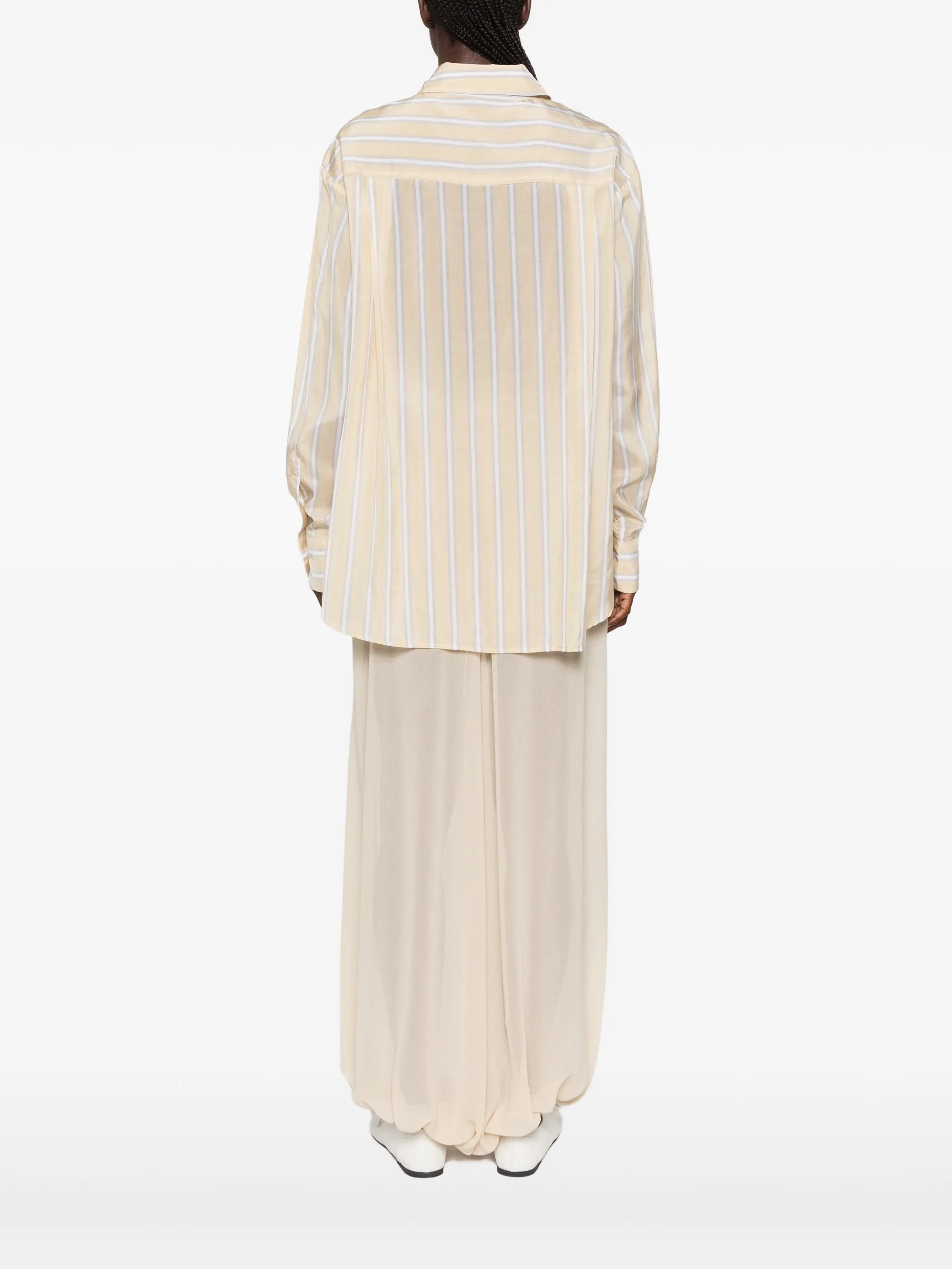 sheer button-up maxi shirt
