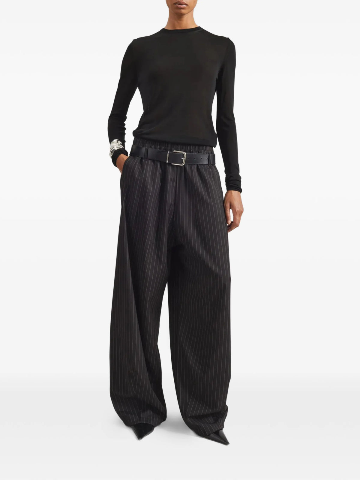 Oakdale pinstripe belted palazzo pants