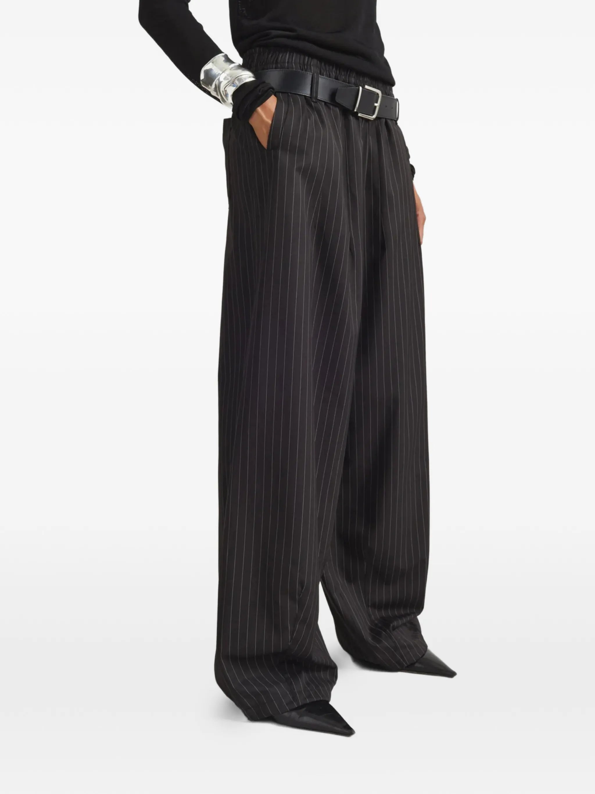 Oakdale pinstripe belted palazzo pants