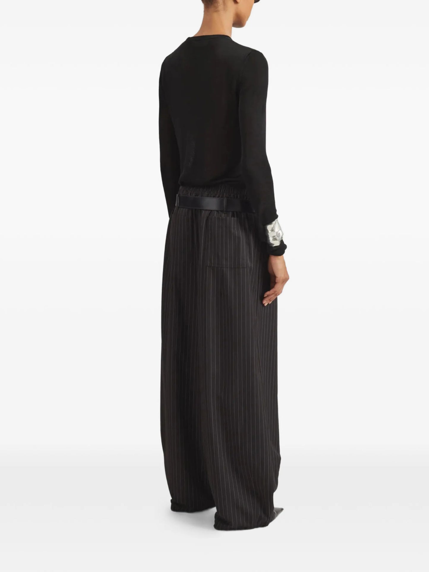 Oakdale pinstripe belted palazzo pants