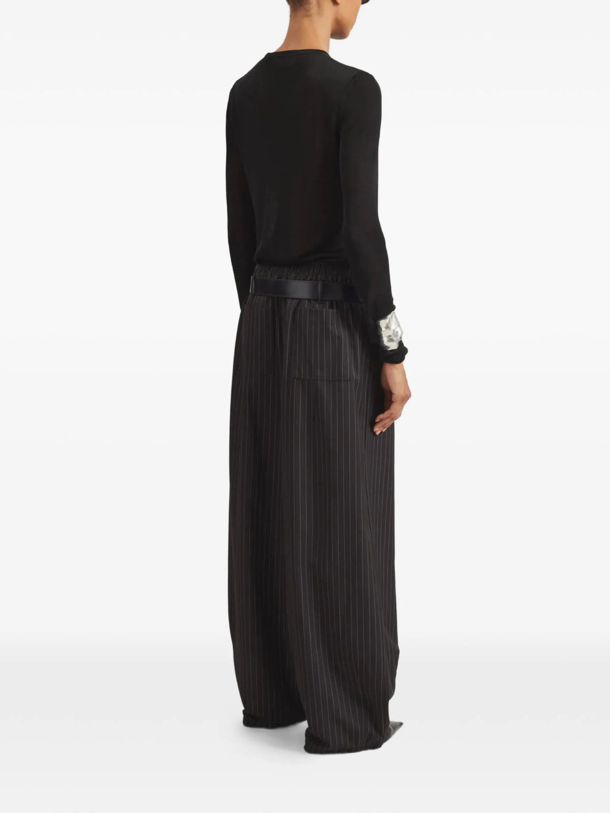 Oakdale pinstripe belted palazzo pants