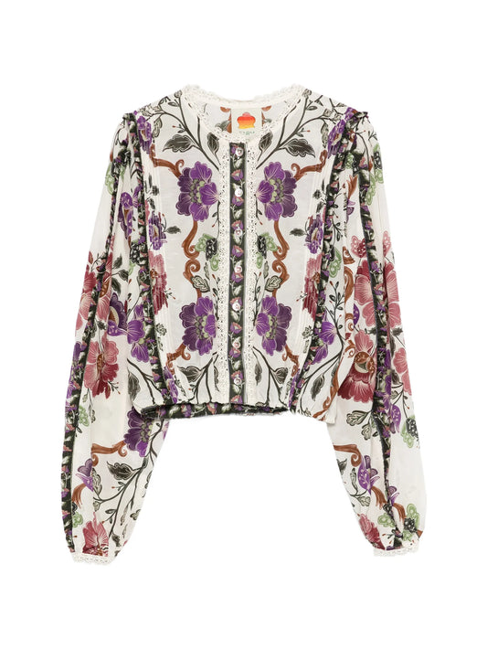 floral lace-trim shirt