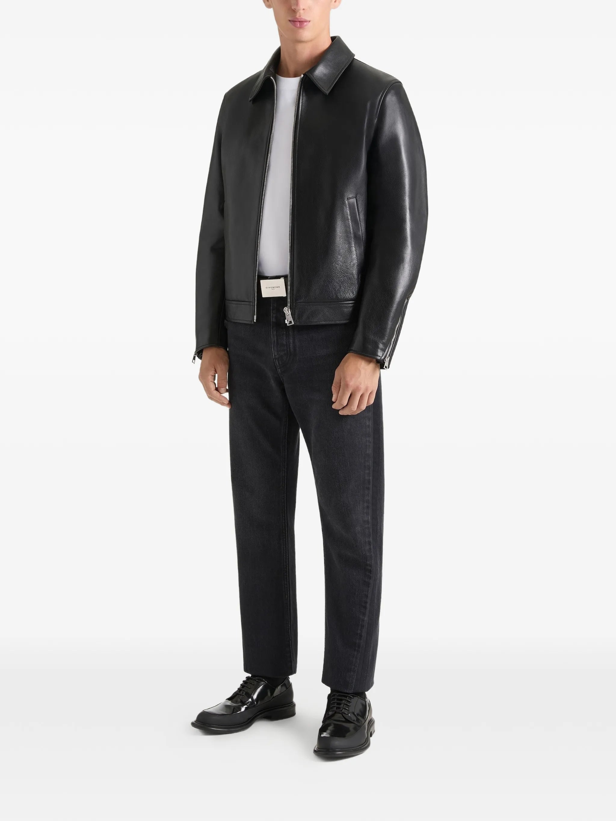 classic-collar leather jacket