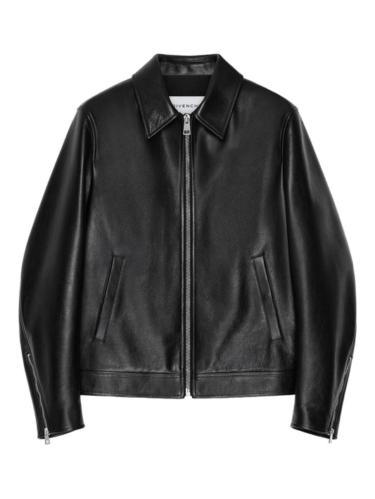classic-collar leather jacket