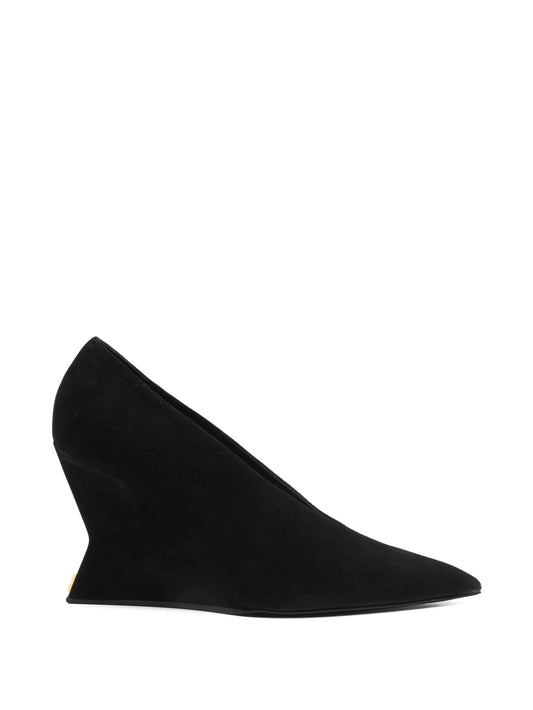 suede wedge-heel pumps