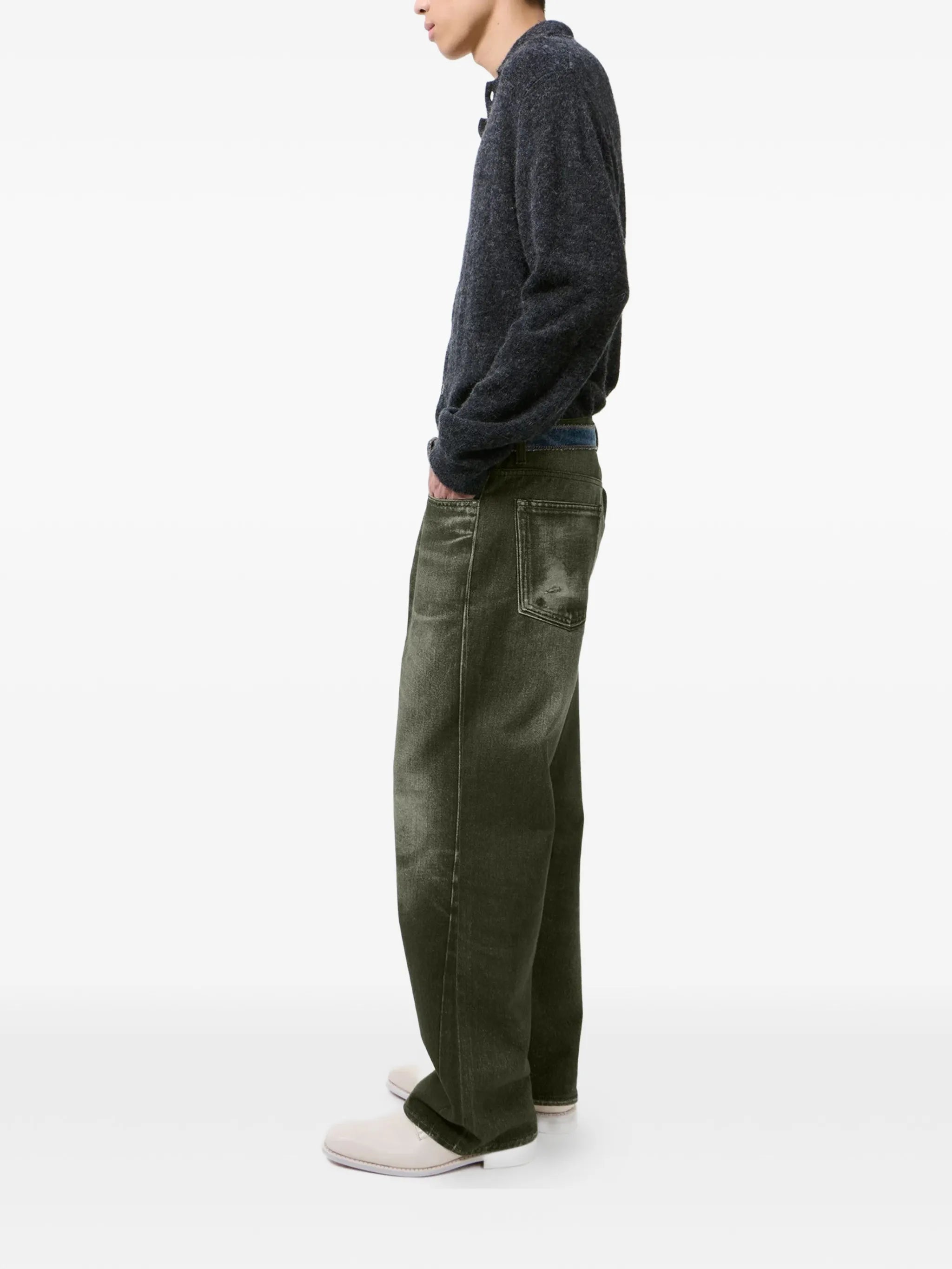 five-pocket distressed jeans