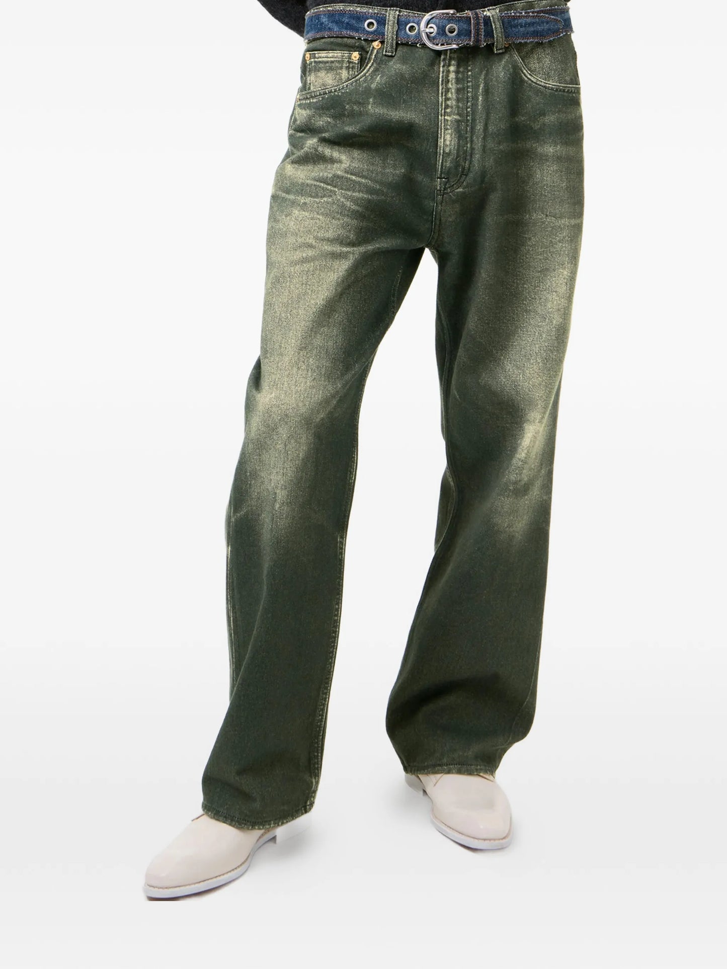 five-pocket distressed jeans