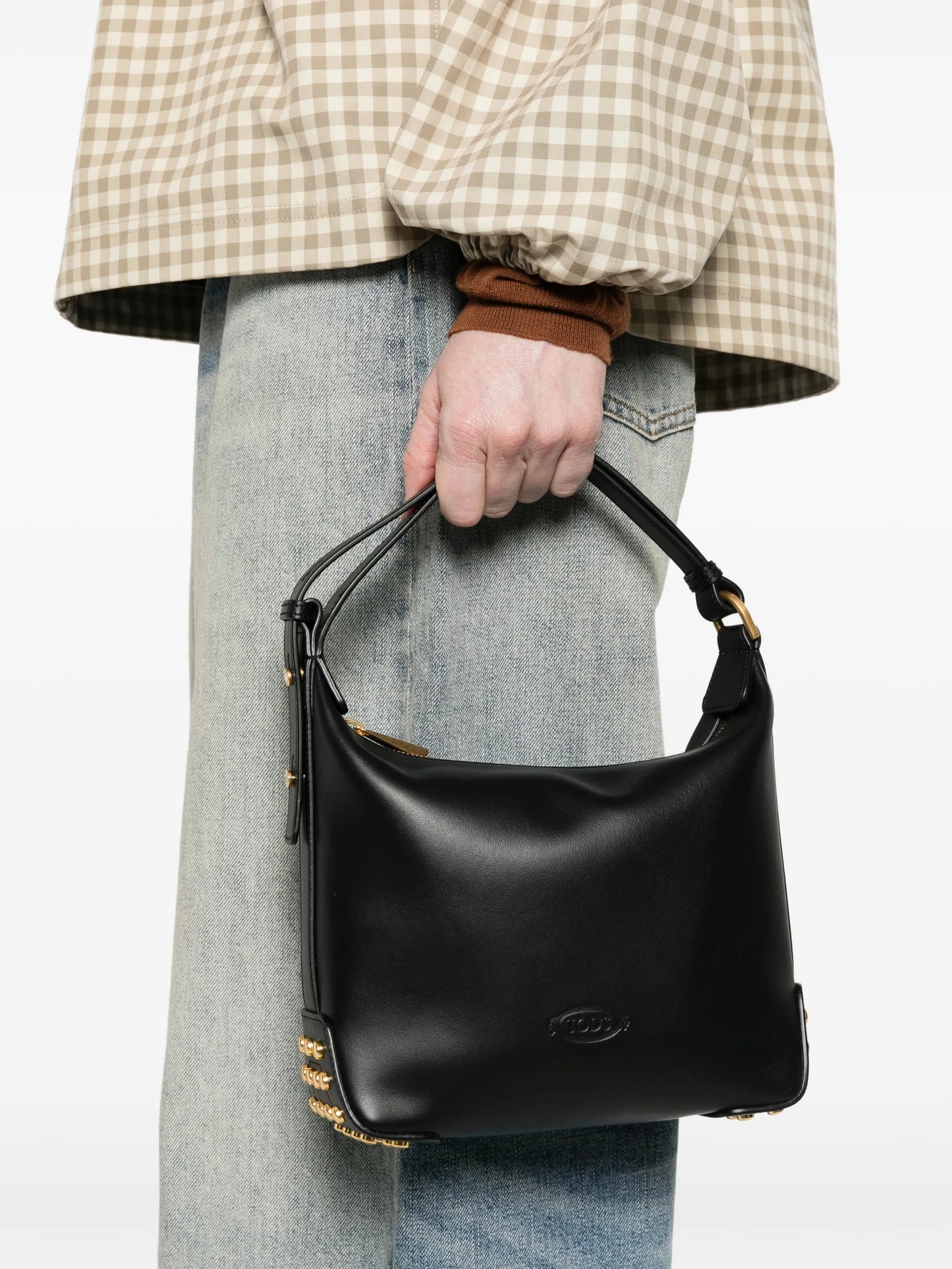 metal-stud leather tote bag