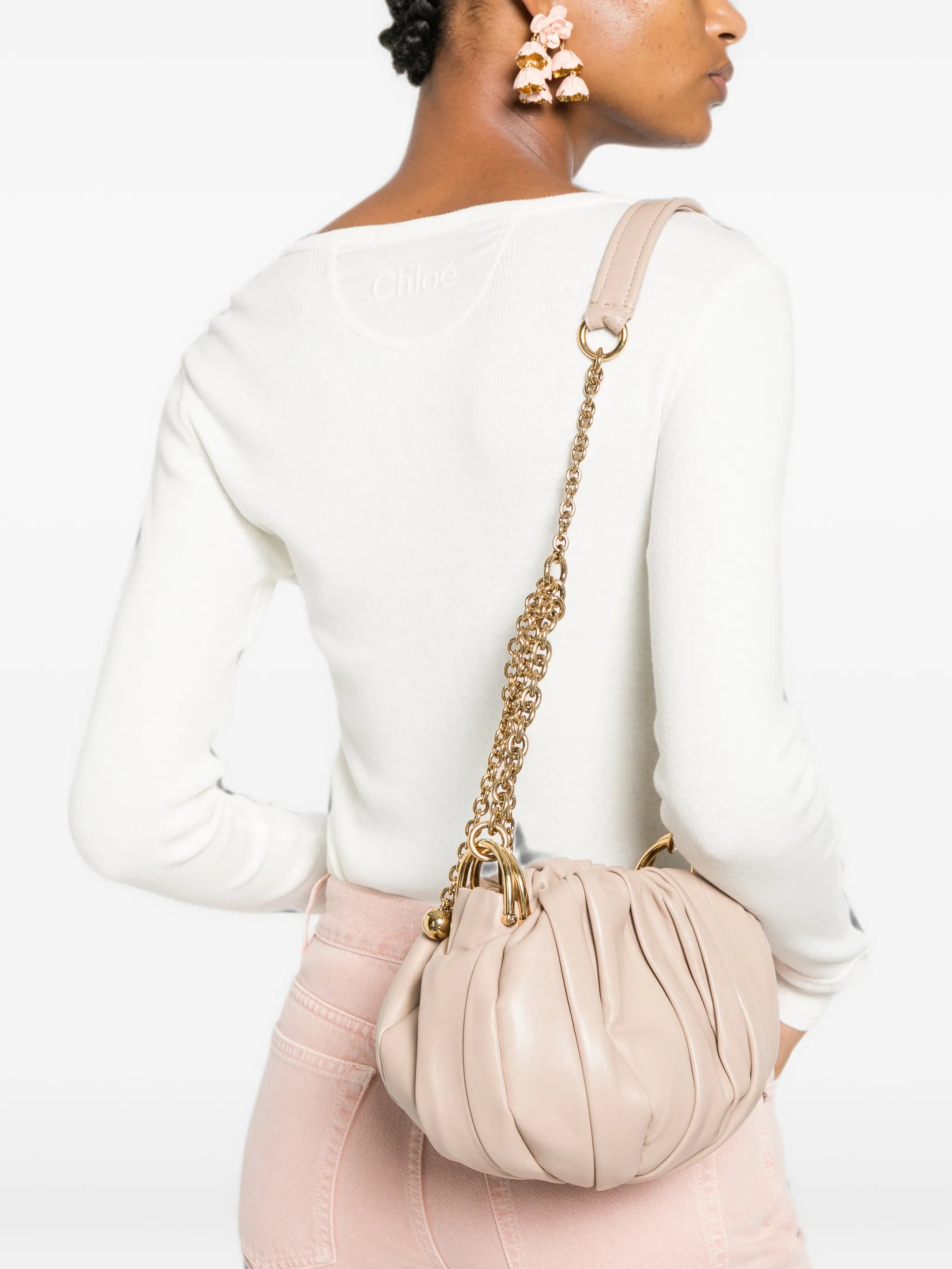 Plissé leather shoulder bag