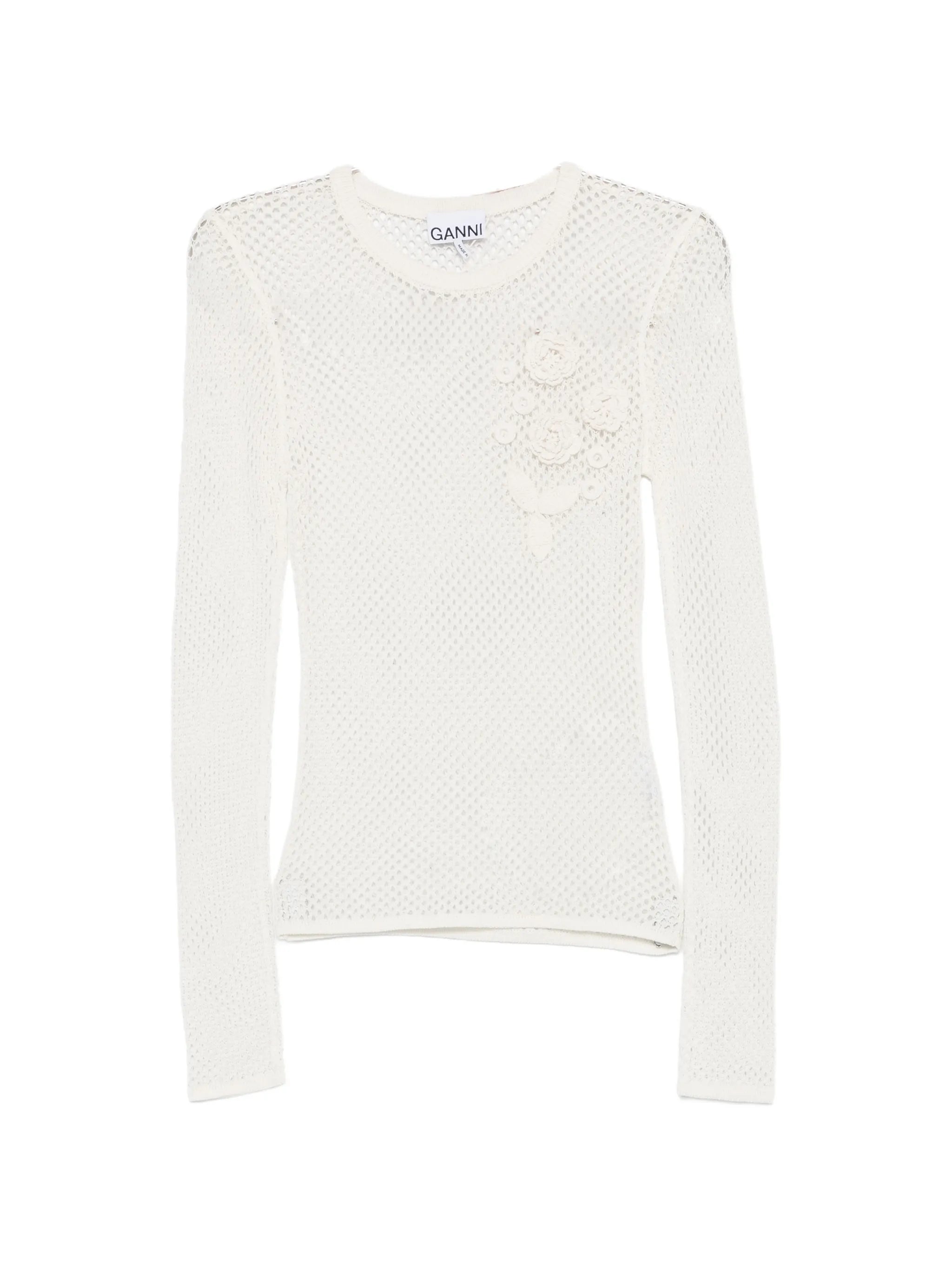 mesh pointelle long-sleeve T-shirt