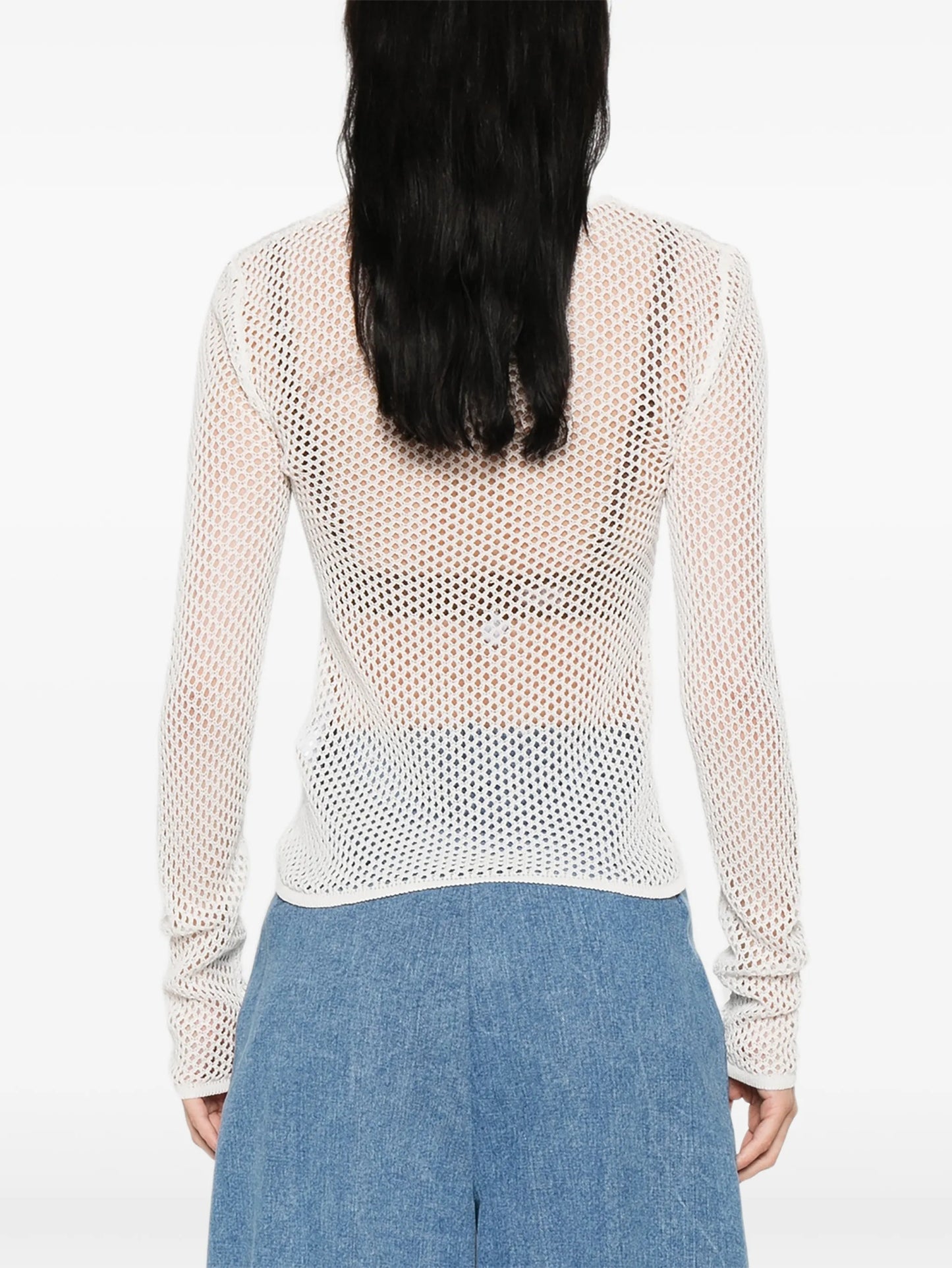 mesh pointelle long-sleeve T-shirt