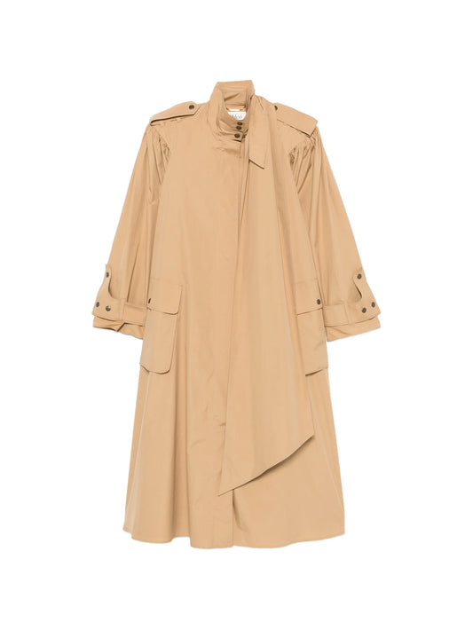 high-neck scarf gathered trench coat