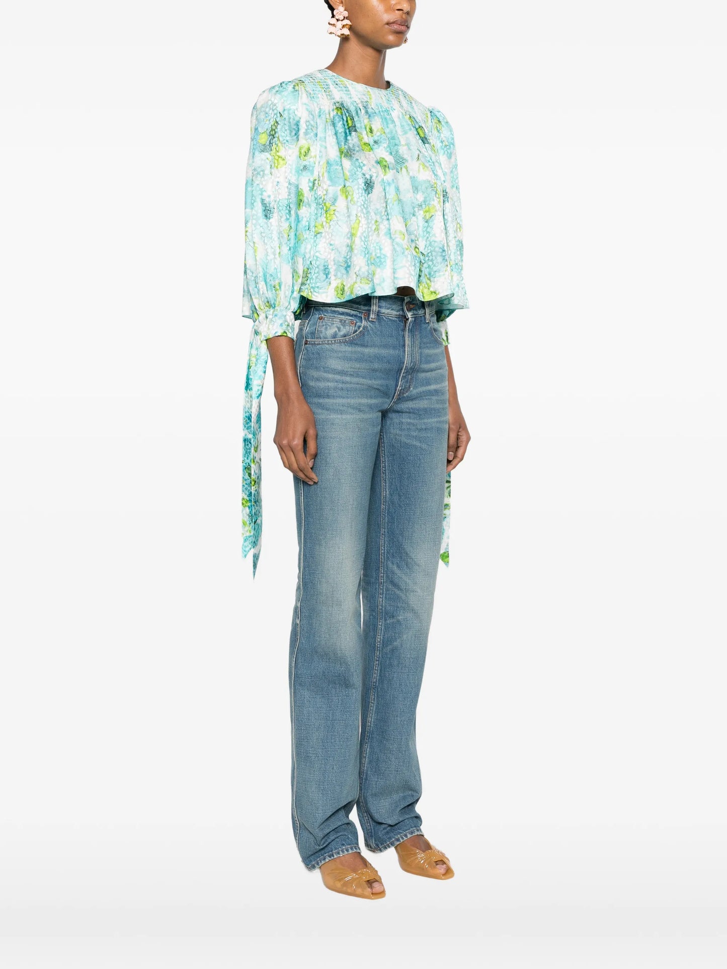 floral-detail crew neck blouse