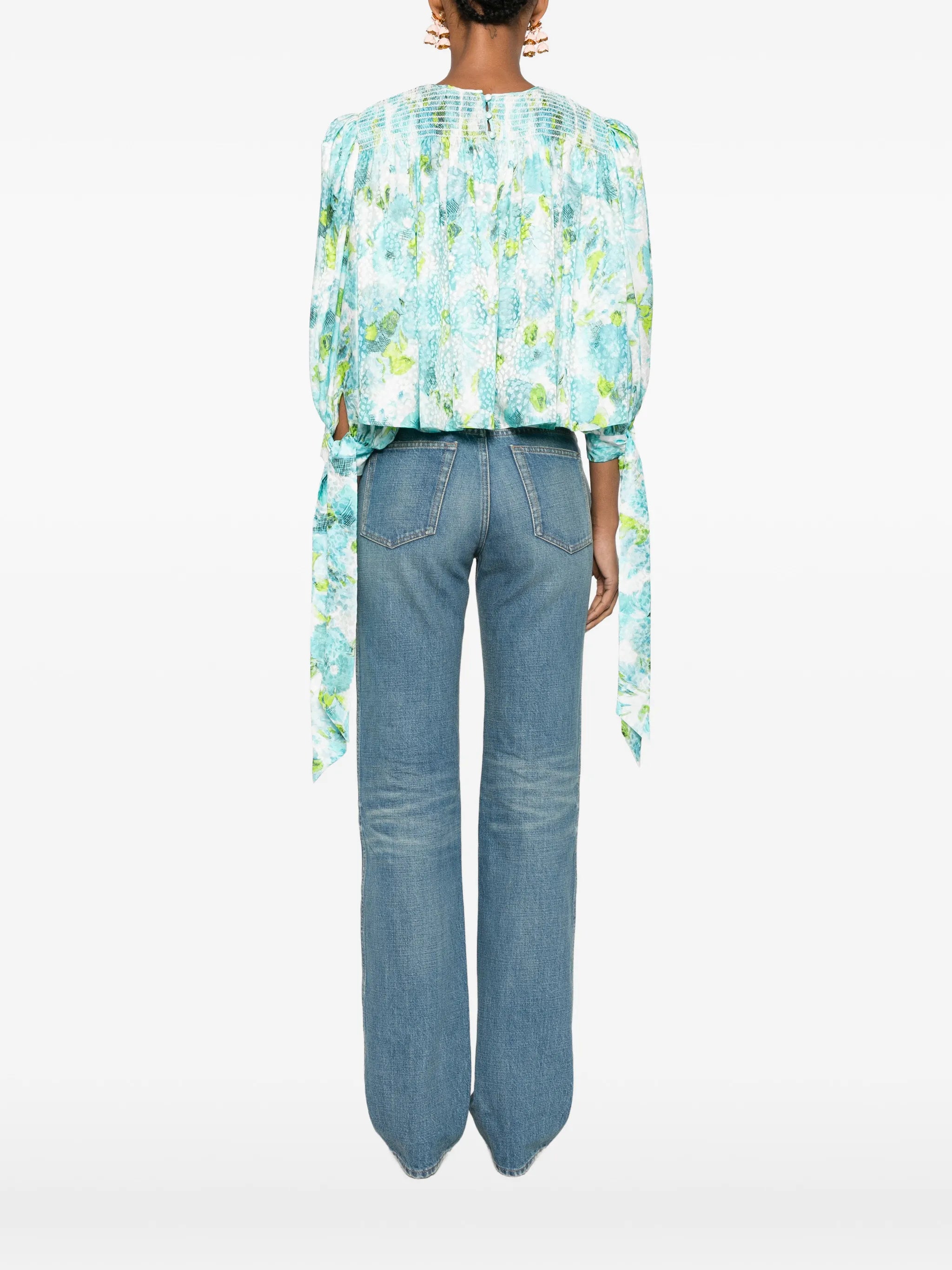 floral-detail crew neck blouse