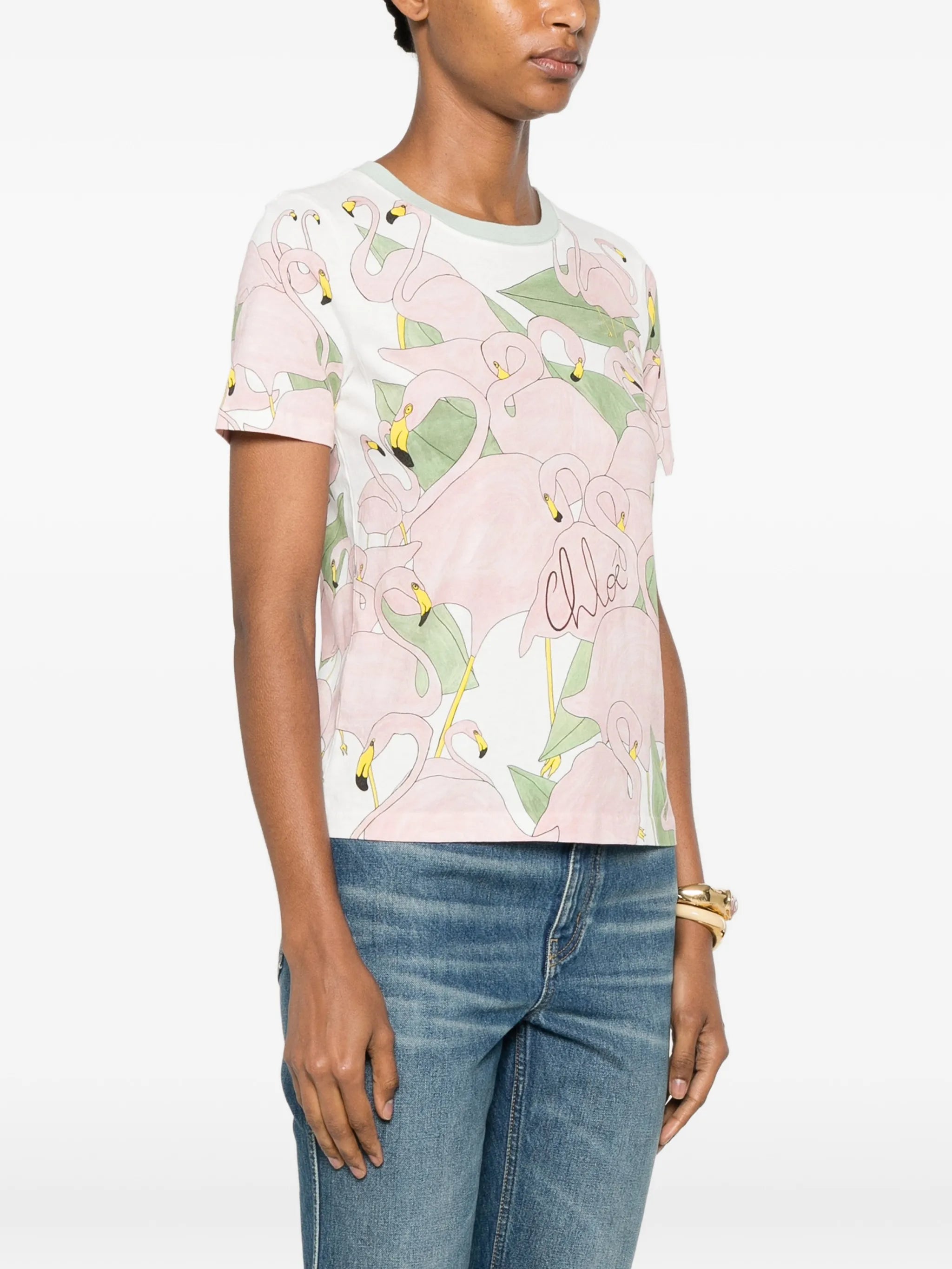 flamingo-print T-shirt