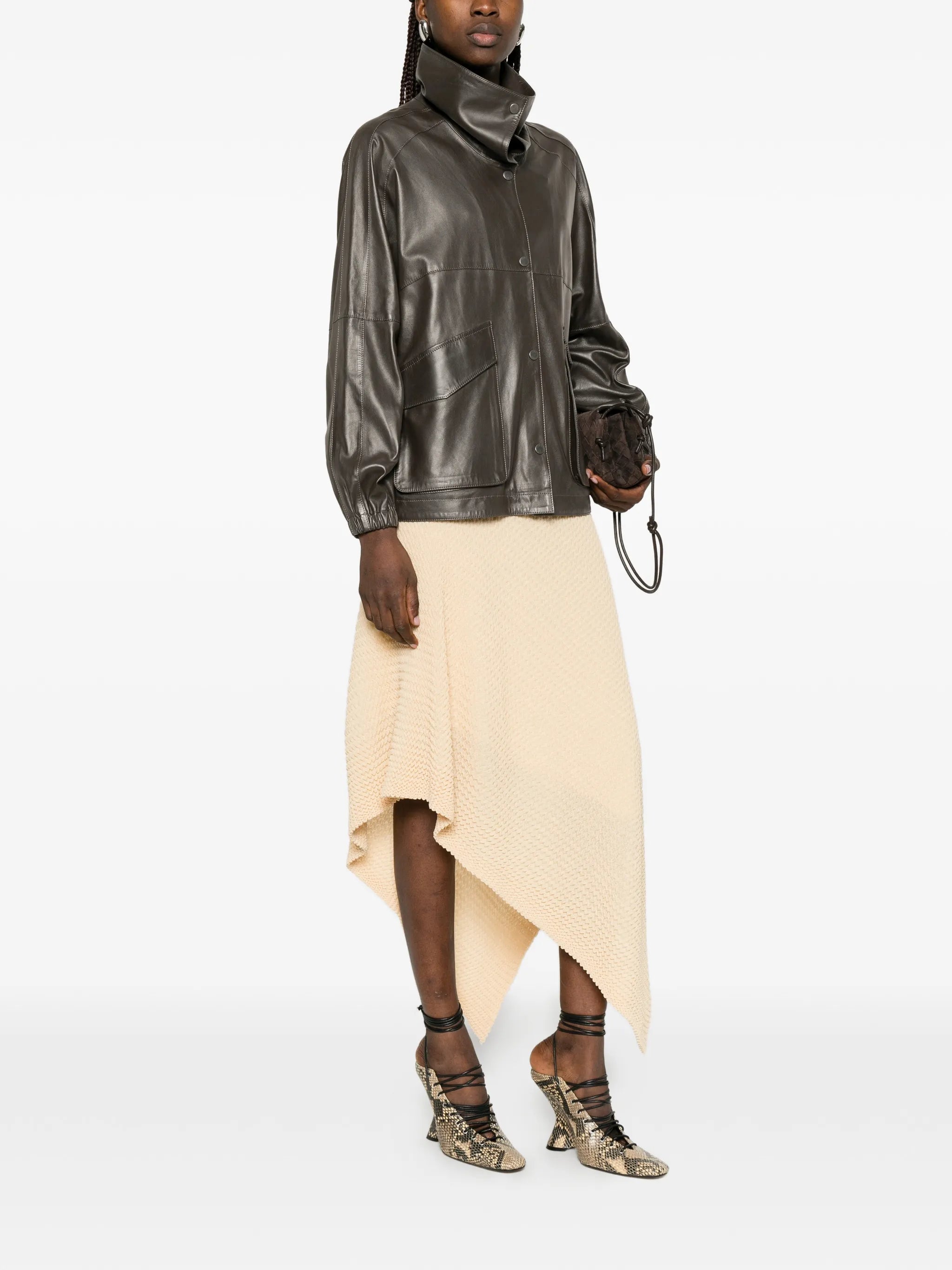 flap-pocket leather jacket