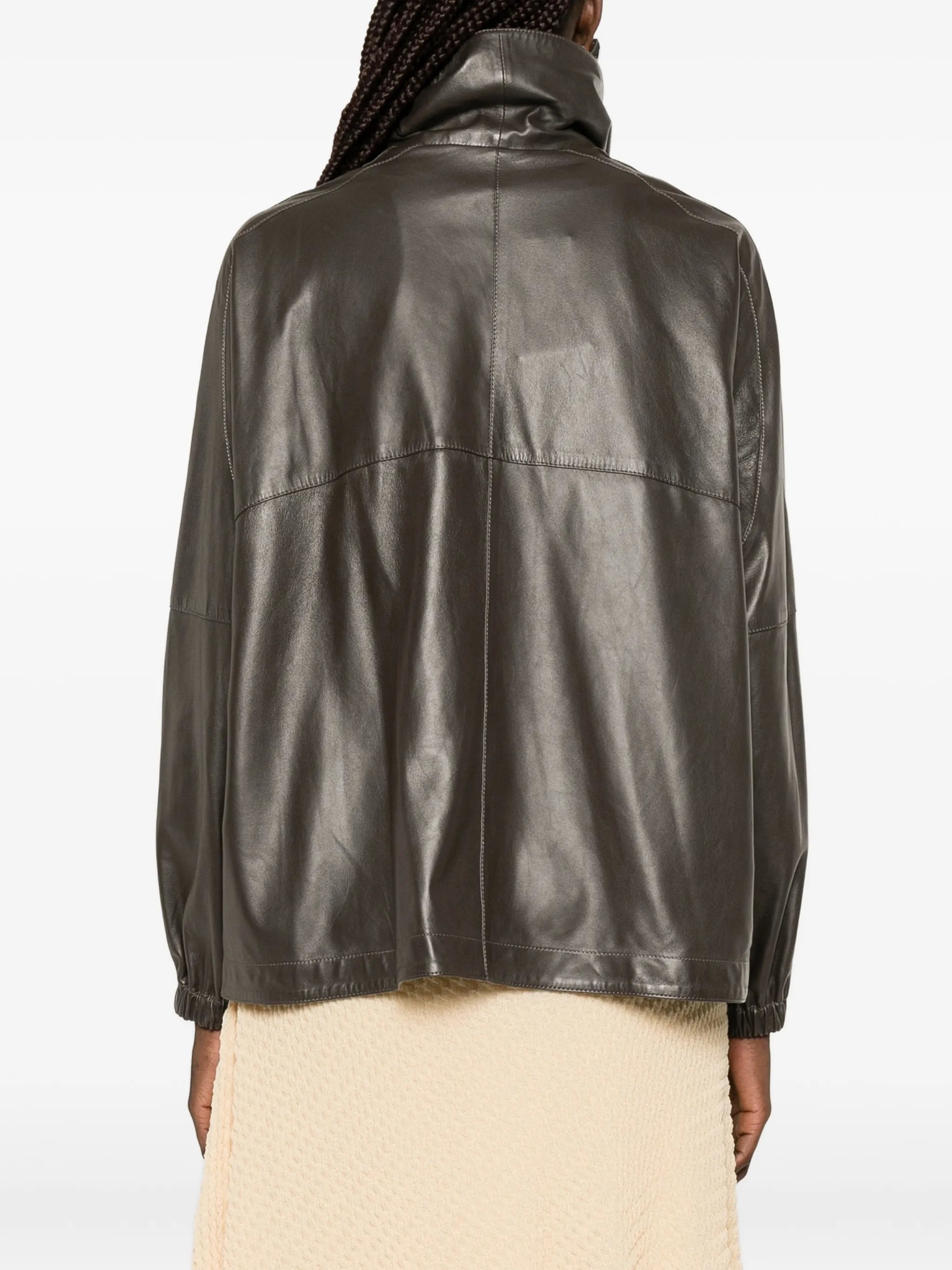 flap-pocket leather jacket