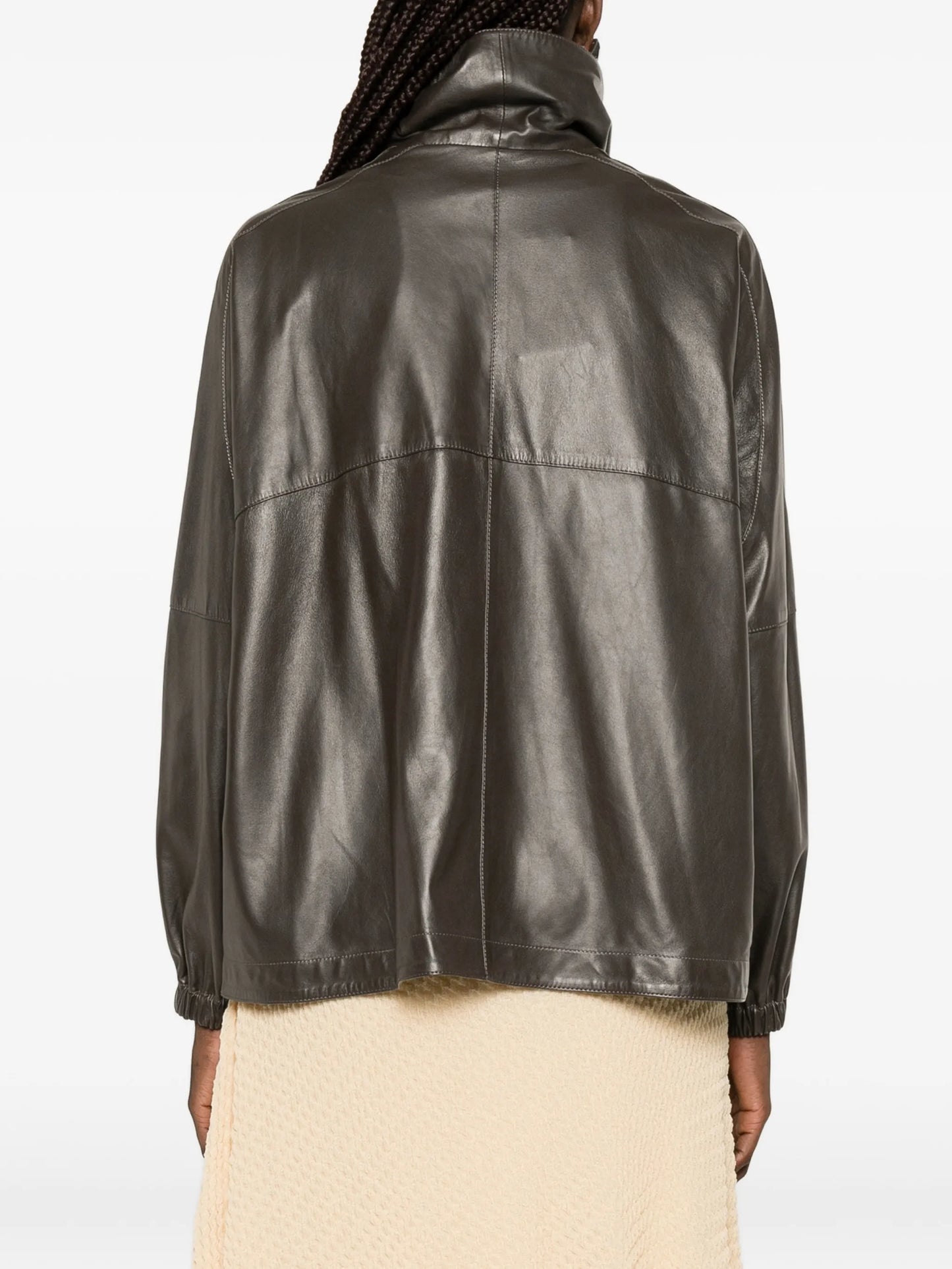 flap-pocket leather jacket