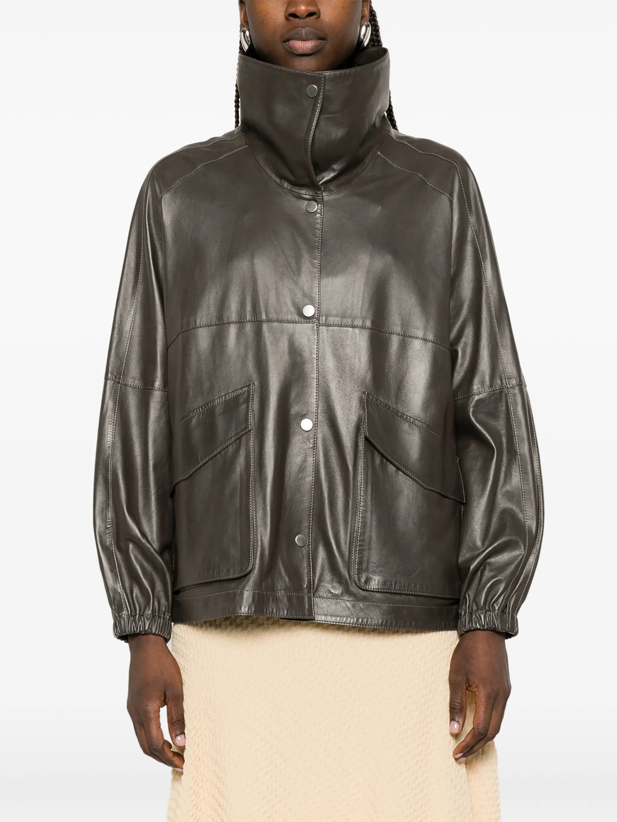 flap-pocket leather jacket