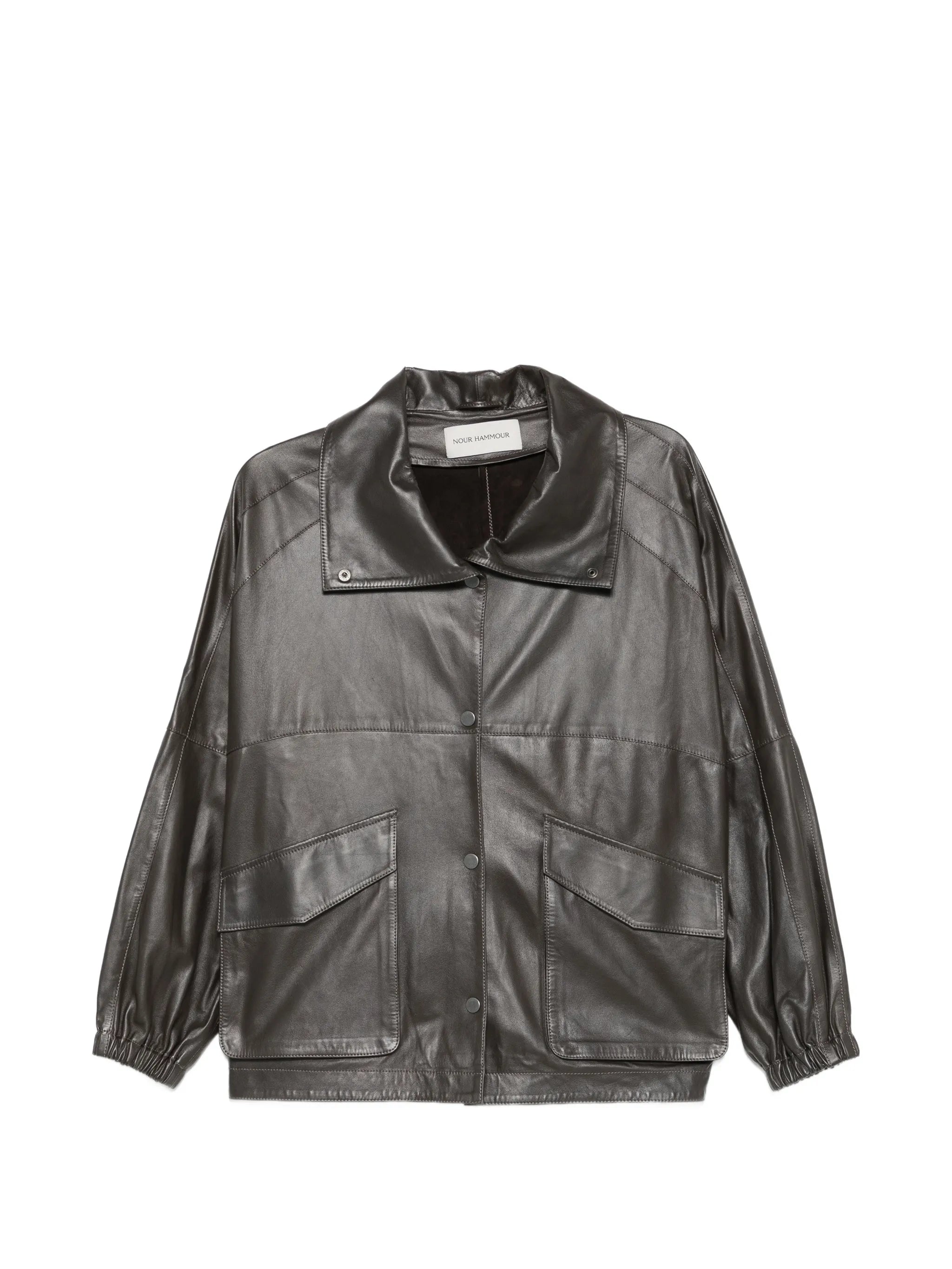 flap-pocket leather jacket