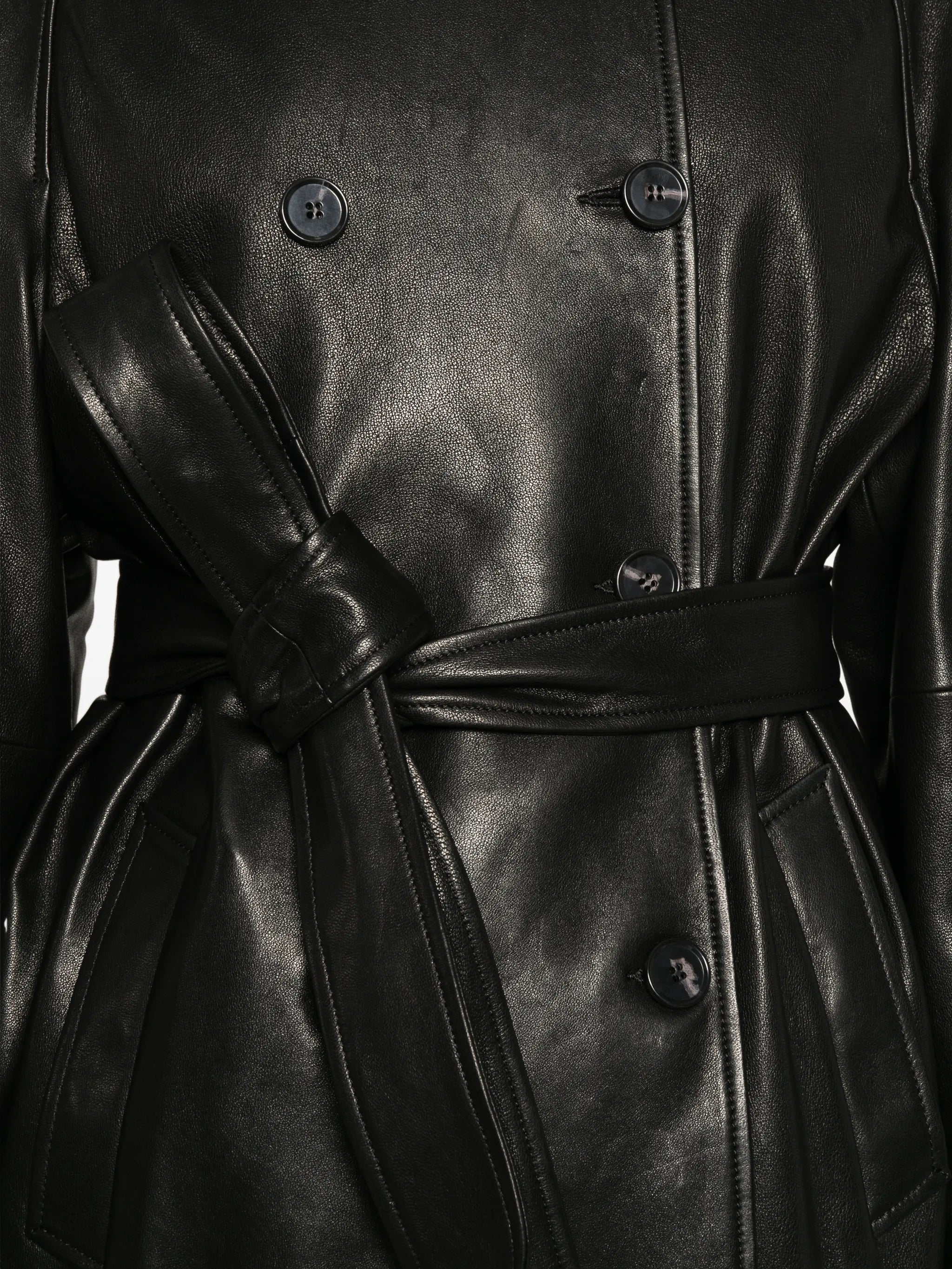 Quinn double-breasted leather coat